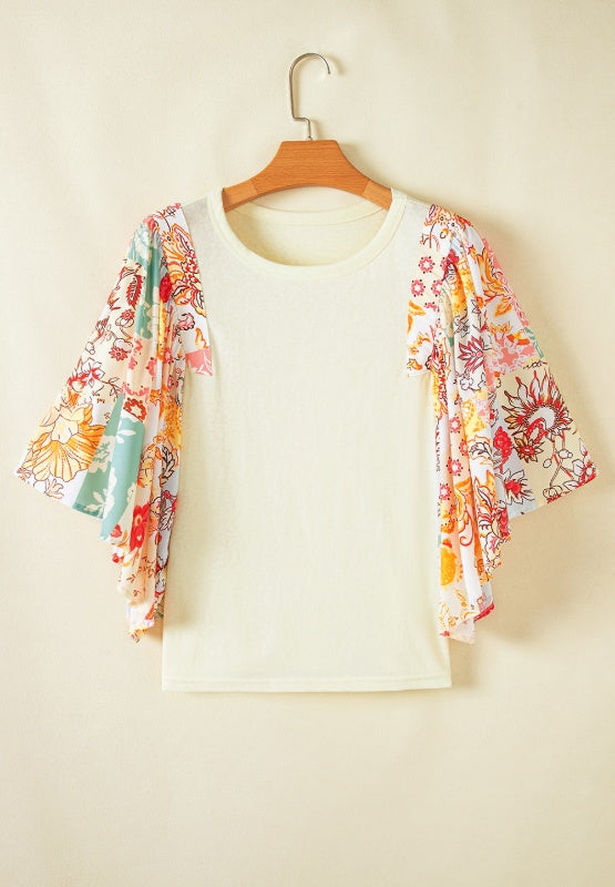 Printed Round Neck Flutter Sleeve Blouse-TOPS / DRESSES-[Adult]-[Female]-2022 Online Blue Zone Planet