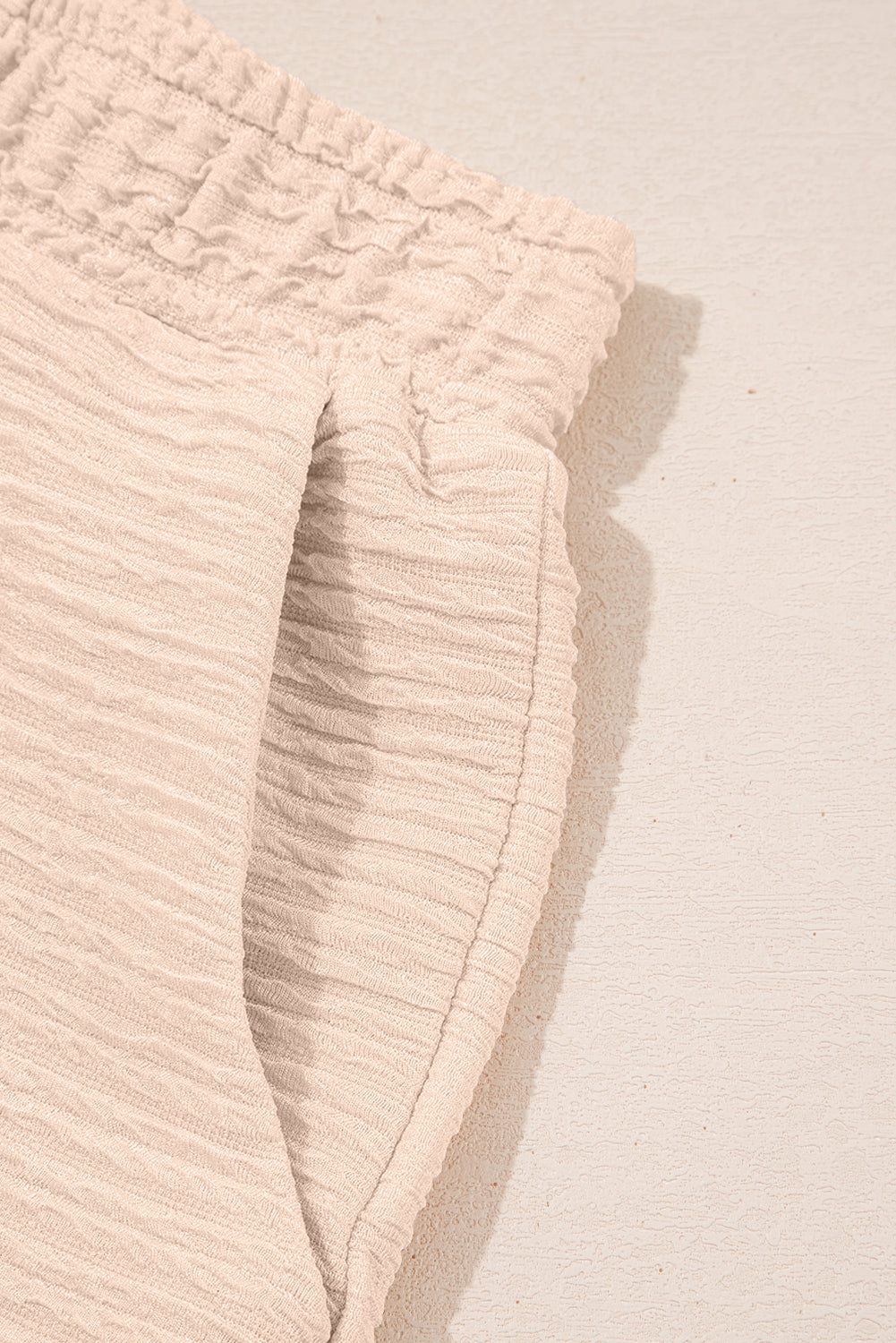 Apricot Textured V Neck T Shirt And Shorts Set-Two Piece Sets/Short Sets-[Adult]-[Female]-2022 Online Blue Zone Planet
