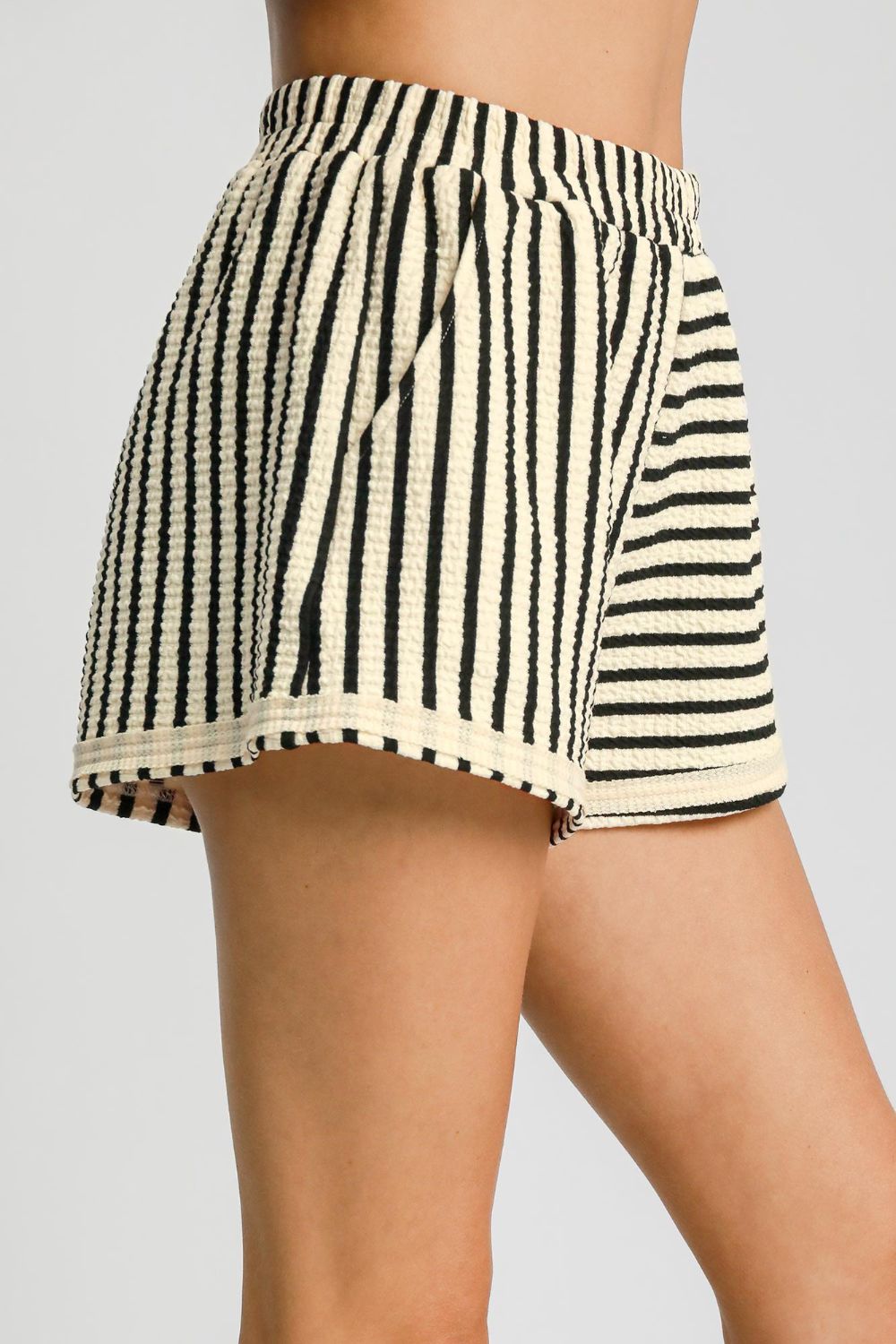 Umgee Elastic Waist Striped Shorts with Pockets-BOTTOMS SIZES SMALL MEDIUM LARGE-[Adult]-[Female]-2022 Online Blue Zone Planet