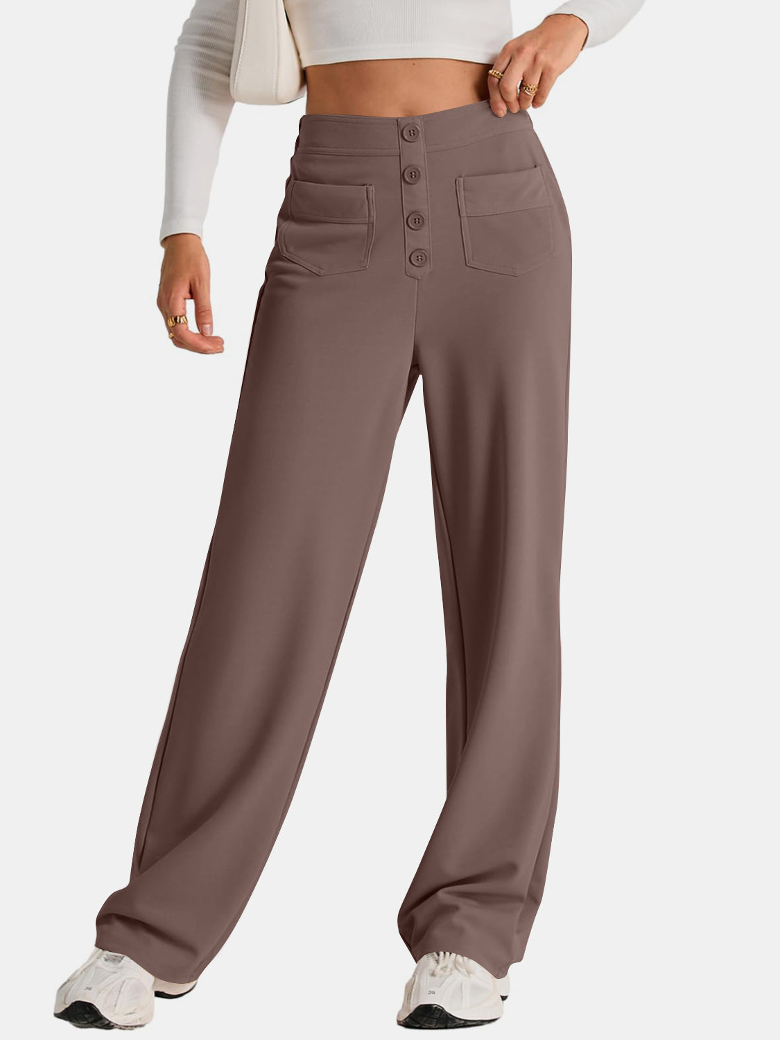 Blue Zone Planet | High Waist Wide Leg Pants-BOTTOMS SIZES SMALL MEDIUM LARGE-[Adult]-[Female]-Mocha-S-2022 Online Blue Zone Planet