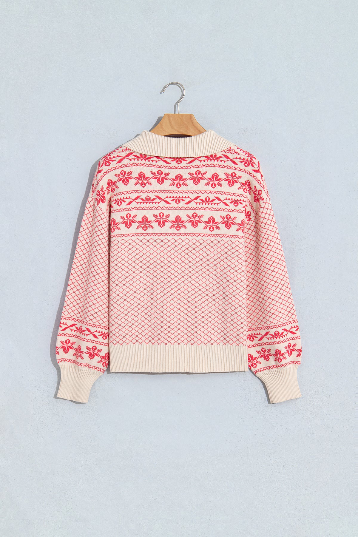 Sachet Pink Cozy Abstract Print Button Stand Neck Casual Sweater-TOPS / DRESSES-[Adult]-[Female]-2022 Online Blue Zone Planet