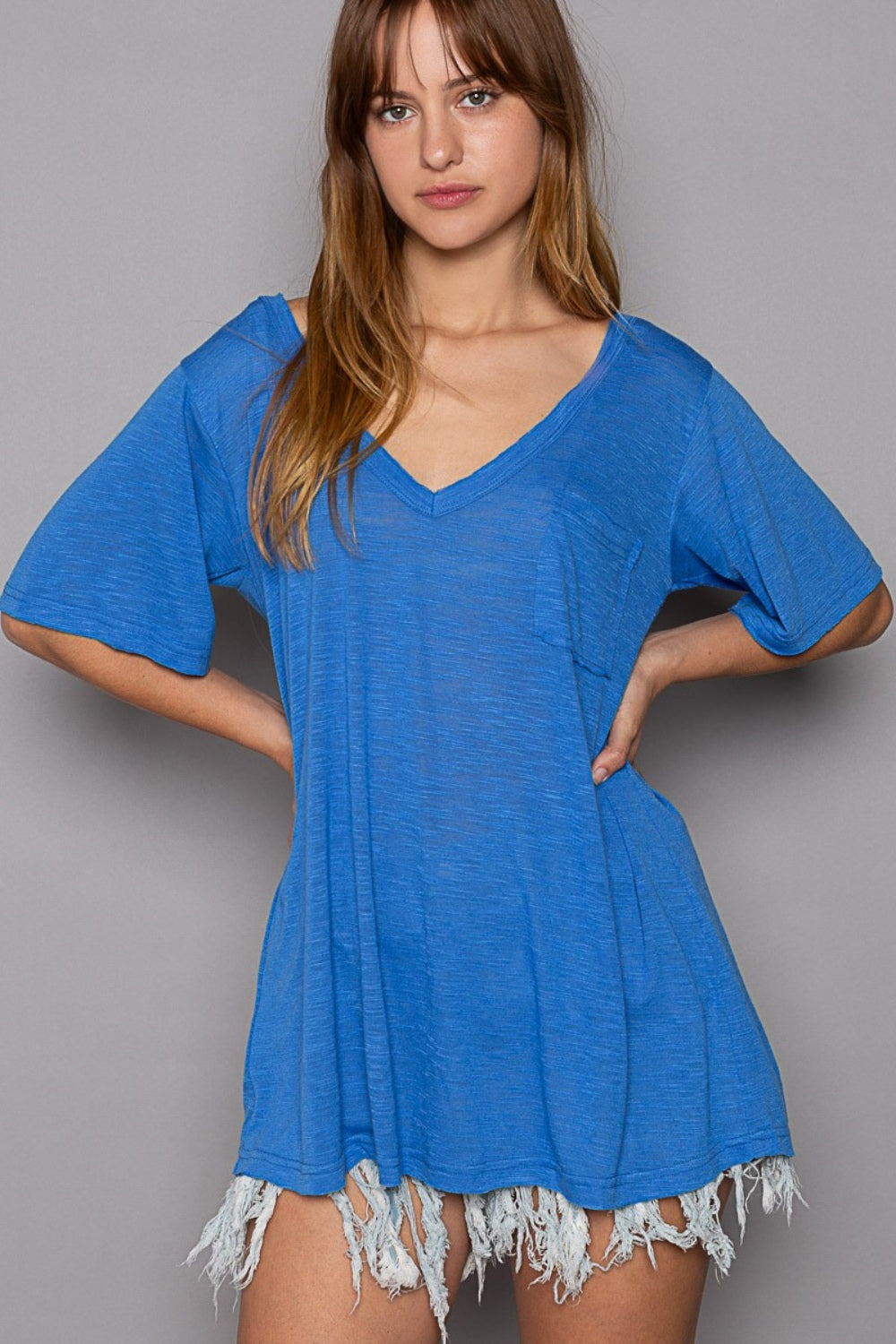 POL V-Neck Short Sleeve T-Shirt-TOPS / DRESSES-[Adult]-[Female]-Ultramarine-S-2022 Online Blue Zone Planet