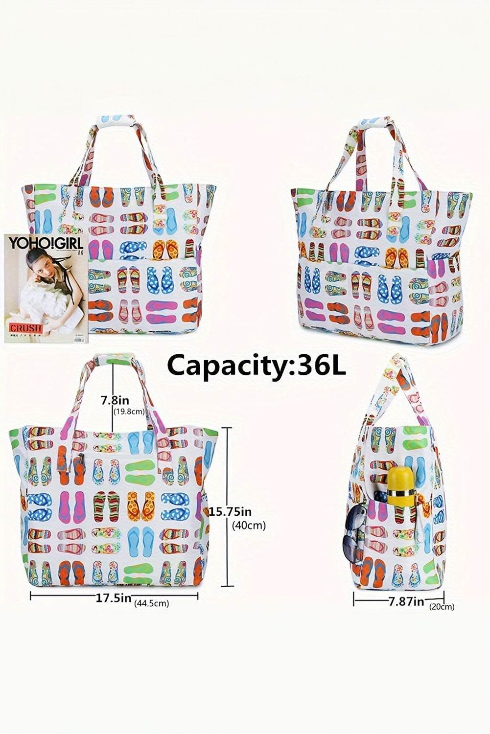 White Slippers Print Canvas Beach Tote Bag-Tote Bags-[Adult]-[Female]-2022 Online Blue Zone Planet