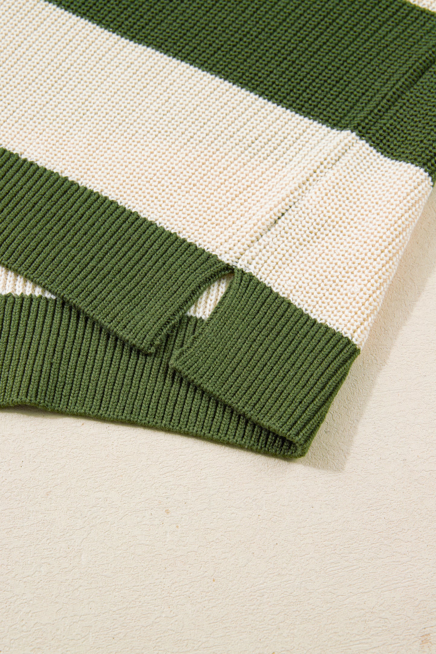 Green Stripe Colorblock Notched Neck Plus Size Sweater-TOPS / DRESSES-[Adult]-[Female]-2022 Online Blue Zone Planet