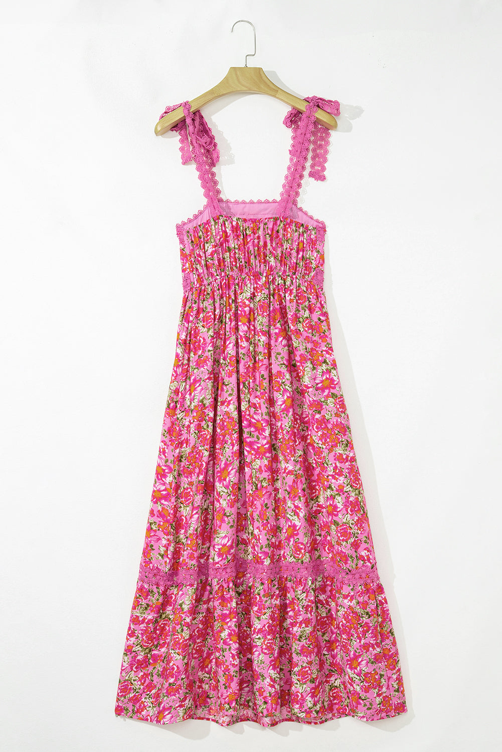 Rose Floral Lace Tied Strap Empire Waist Maxi Dress-TOPS / DRESSES-[Adult]-[Female]-2022 Online Blue Zone Planet