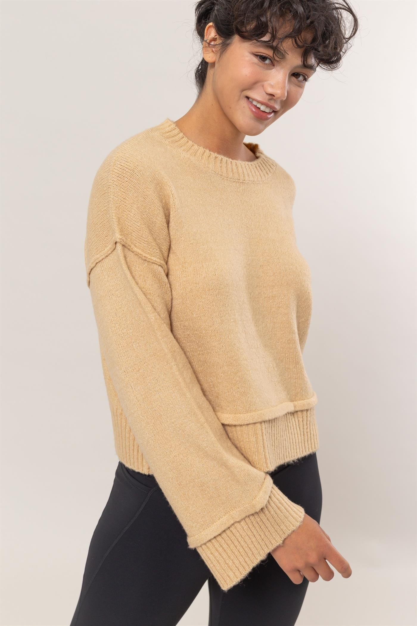 HYFVE Round Neck Dropped Shoulder Ribbed Sweater-TOPS / DRESSES-[Adult]-[Female]-2022 Online Blue Zone Planet