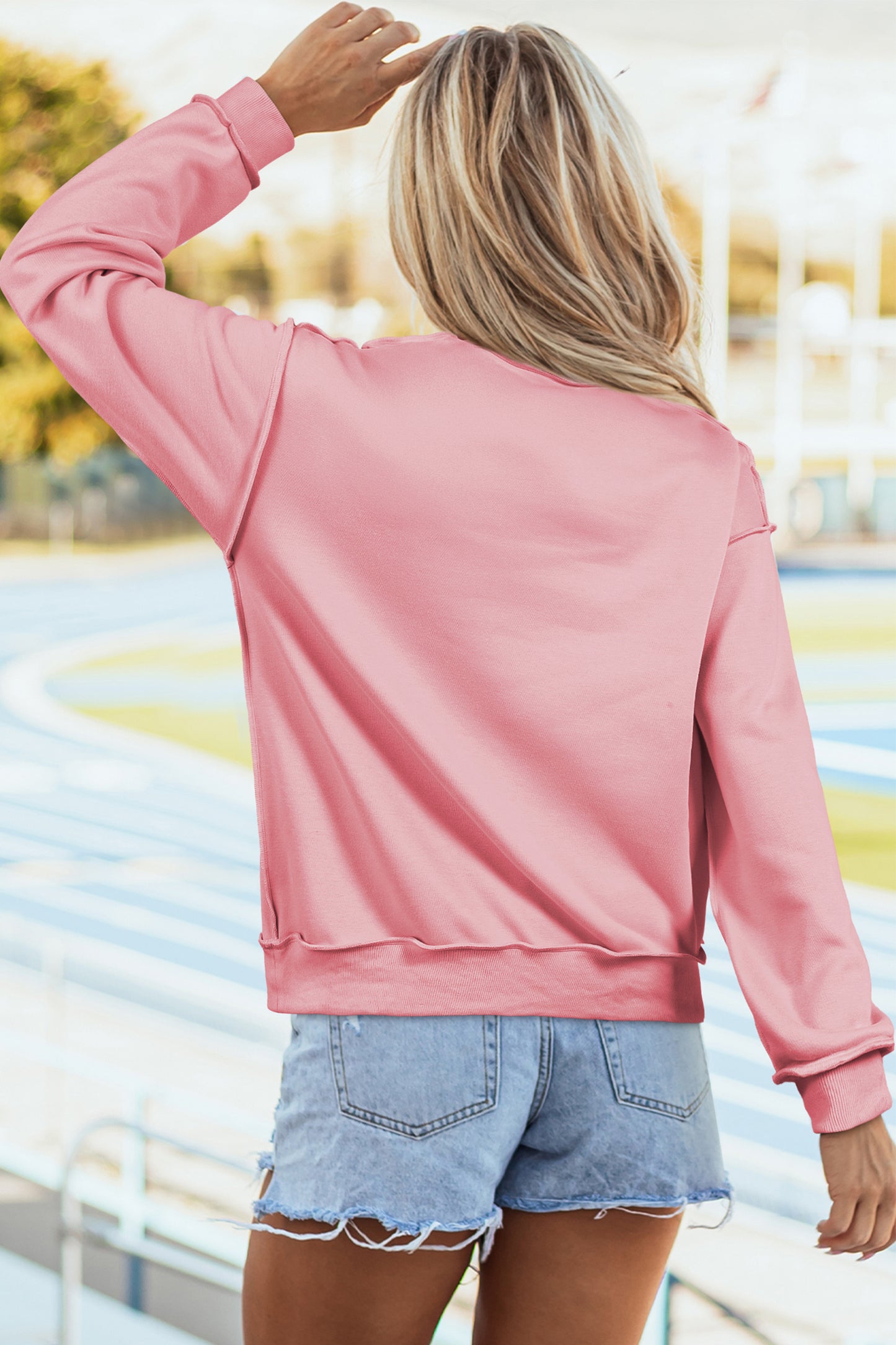 Light Pink WWJD/ AMEN Double Side Printed Mock Neck Reversible Sweatshirt-Graphic/Graphic Sweatshirts-[Adult]-[Female]-2022 Online Blue Zone Planet