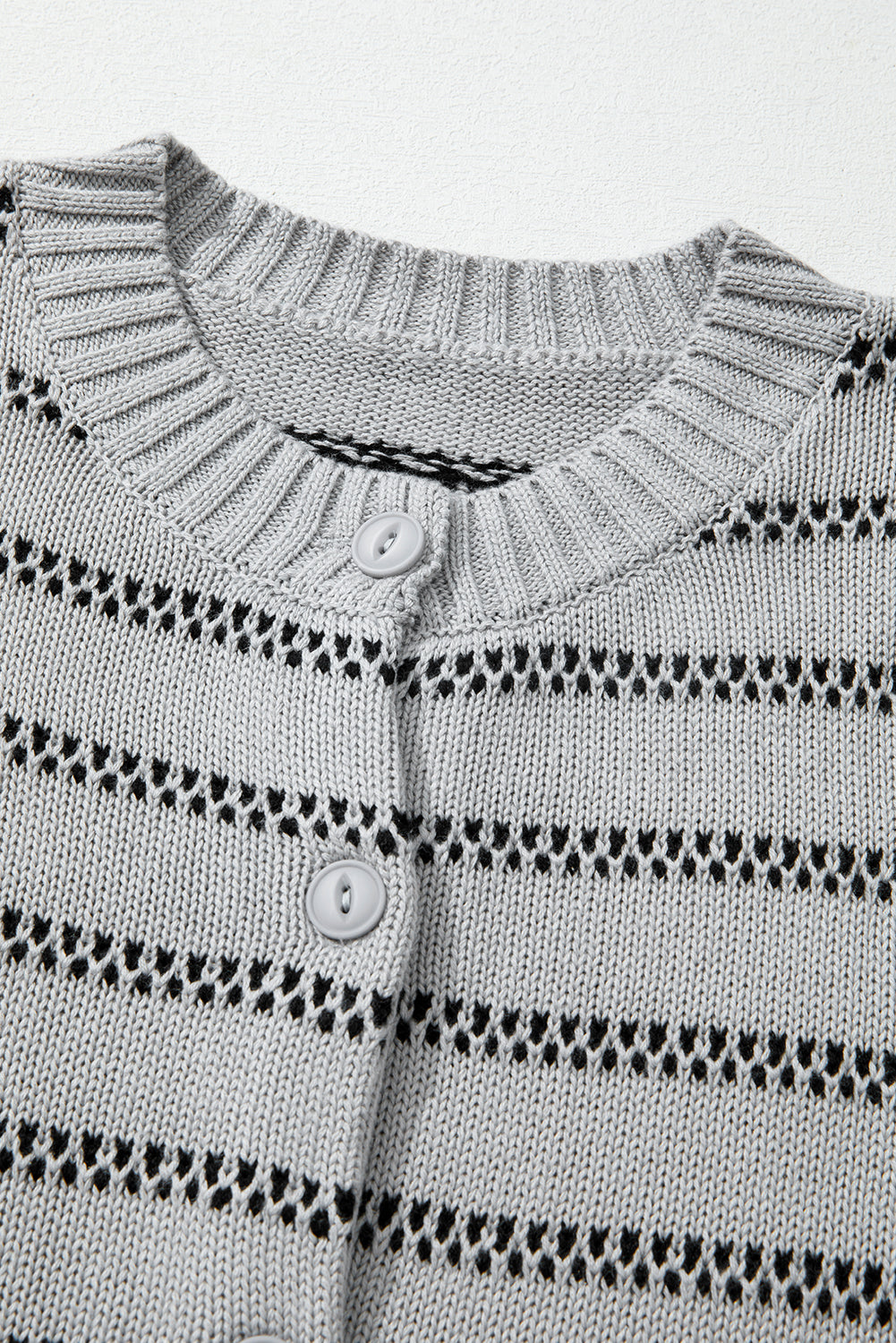 Gray Stripe Button Front Ribbed Trim Short Cardigan-Sweaters & Cardigans/Cardigans-[Adult]-[Female]-2022 Online Blue Zone Planet