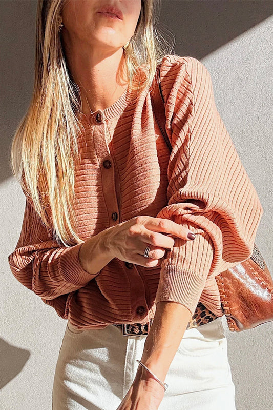 Apricot Pink Wide Rib Knit Button Front Dolman Sleeve Sweater Cardigan-TOPS / DRESSES-[Adult]-[Female]-Apricot Pink-S-2022 Online Blue Zone Planet