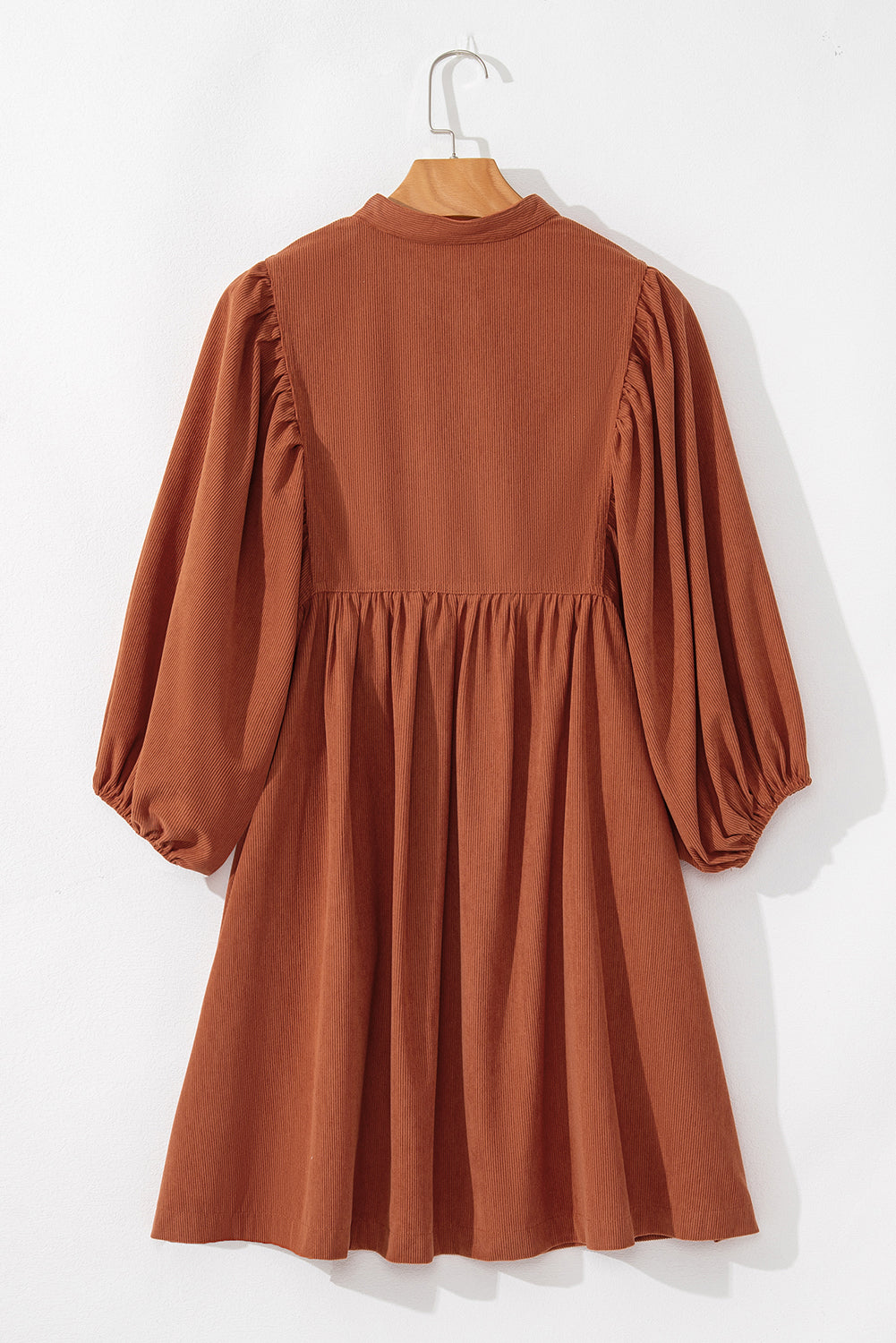 Corduroy Snap Buttons Empire Waist Bracelet Sleeve Dress - Sunny Angela Gold Flame / XL Corduroy Snap Buttons Empire Waist Bracelet Sleeve Dress - Sunny Angela Gold Flame / XL