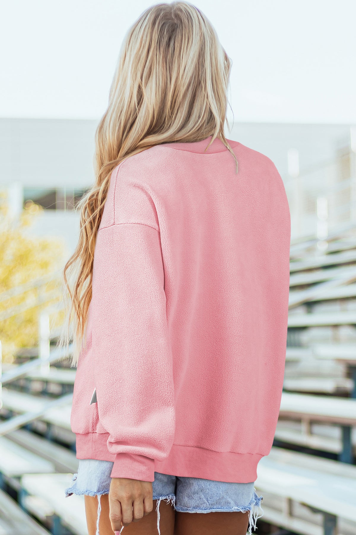 Light Pink WWJD/ AMEN Double Side Printed Mock Neck Reversible Sweatshirt-Graphic/Graphic Sweatshirts-[Adult]-[Female]-2022 Online Blue Zone Planet