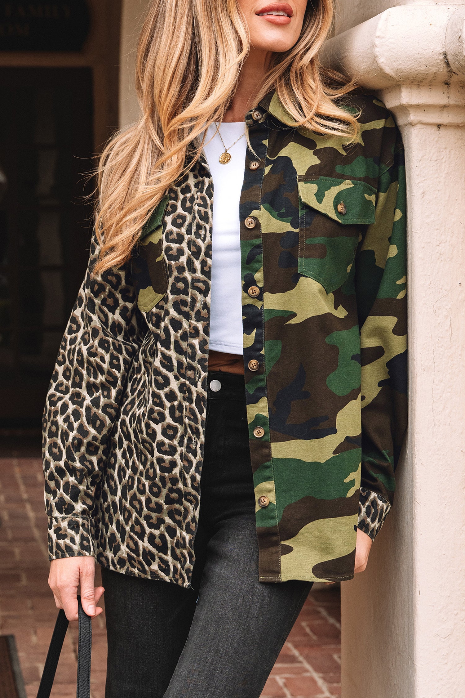 Brown Leopard Camo Patchwork Oversize Shacket-Outerwear/Jackets-[Adult]-[Female]-2022 Online Blue Zone Planet