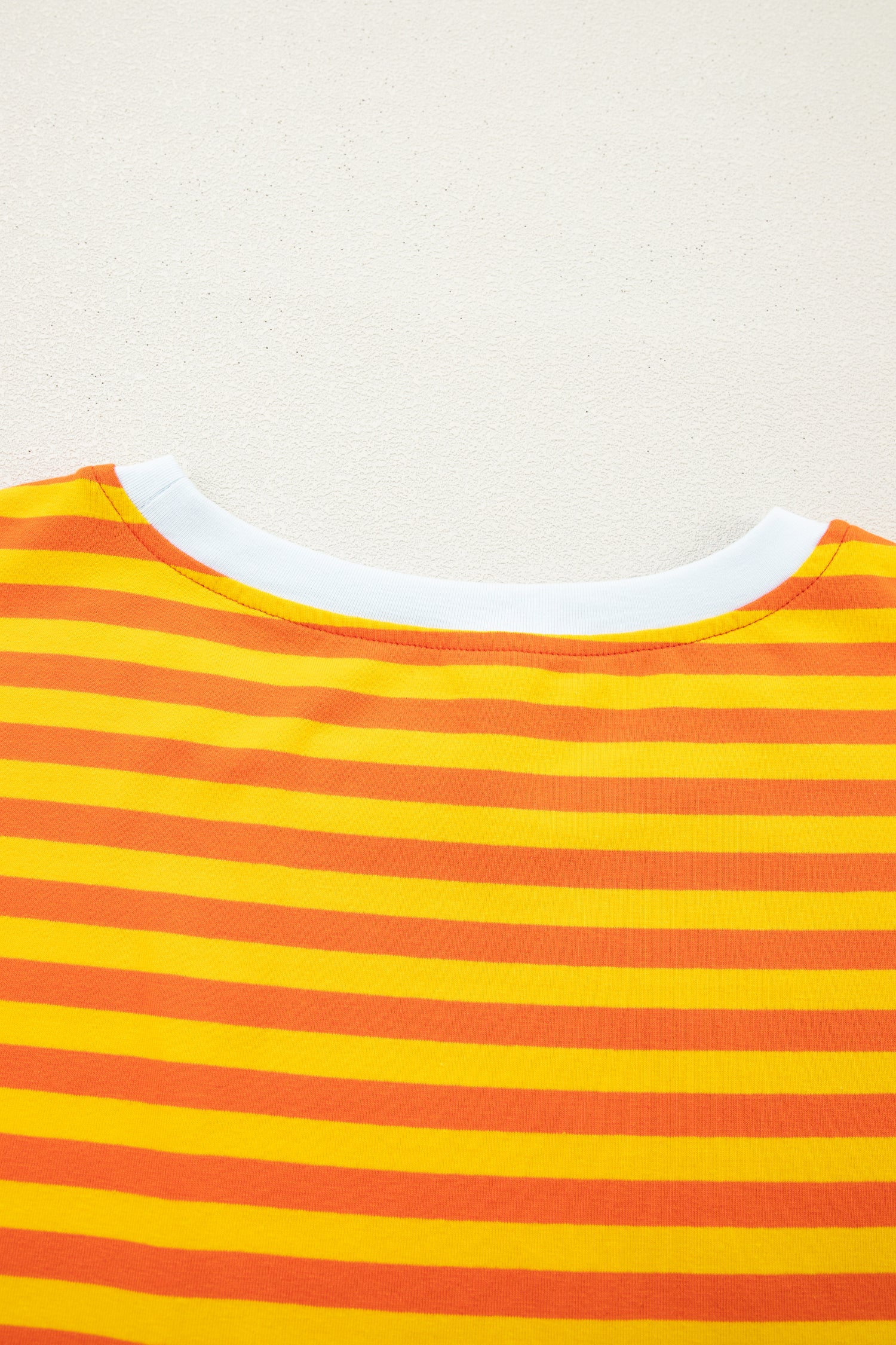 Orange Stripe Contrast Crew Neck Drop Shoulder Loose Tee-Tops/Tops & Tees-[Adult]-[Female]-2022 Online Blue Zone Planet