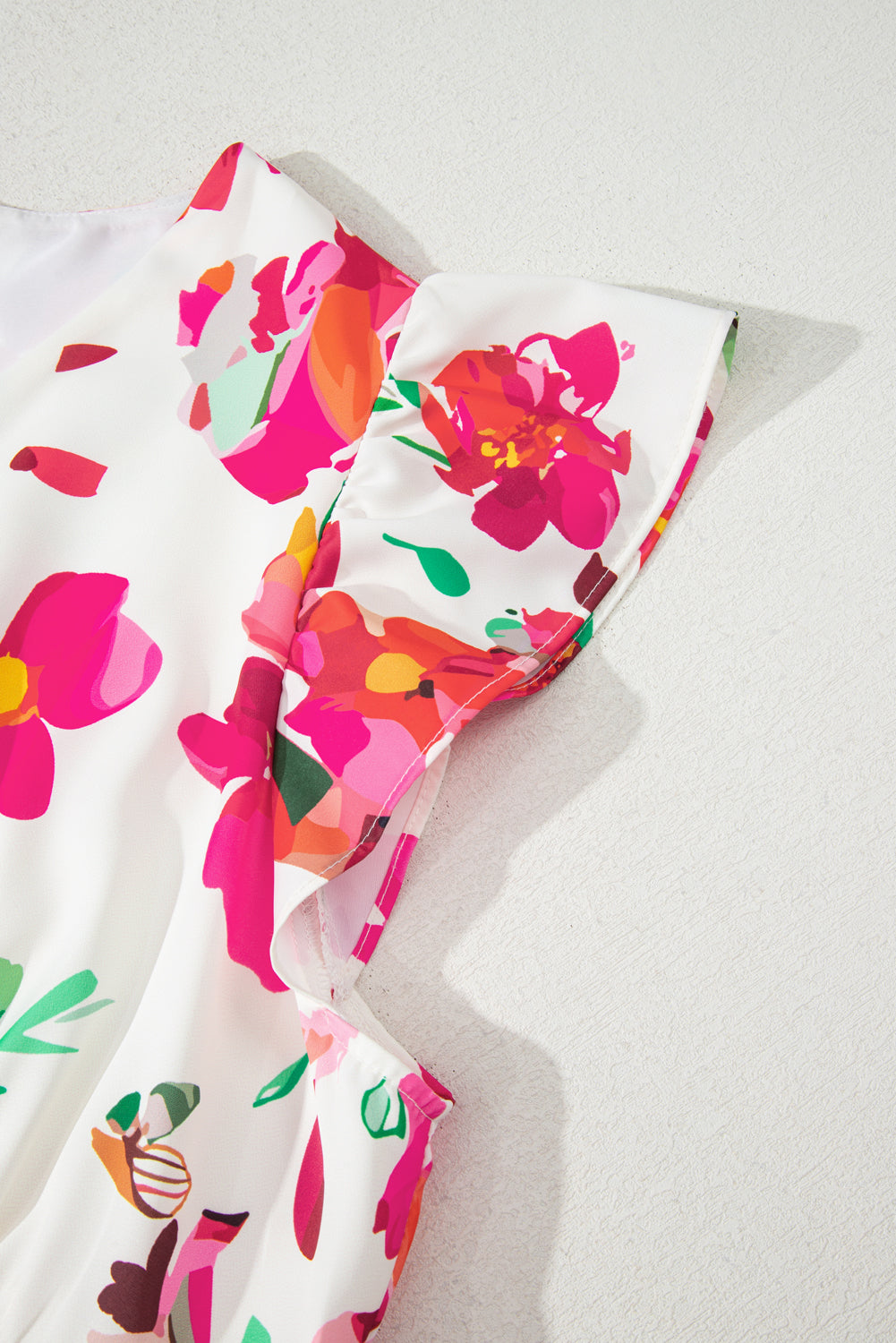 Pink Floral Print V Neck Ruffle Sleeve Plus Size Midi Dress-TOPS / DRESSES-[Adult]-[Female]-2022 Online Blue Zone Planet