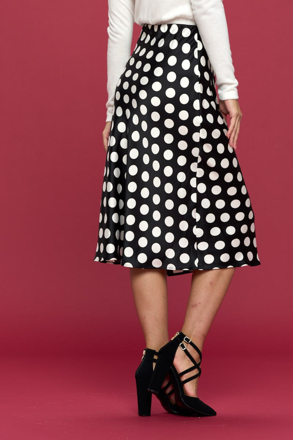 RENEE C Polka Dot Satin Midi Skirt-TOPS / DRESSES-[Adult]-[Female]-2022 Online Blue Zone Planet