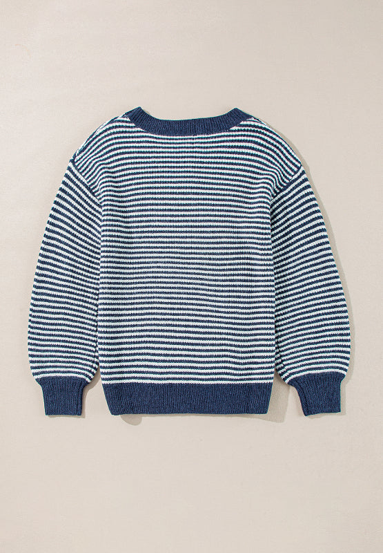 Striped Boat Neck Long Sleeve Sweater-TOPS / DRESSES-[Adult]-[Female]-2022 Online Blue Zone Planet