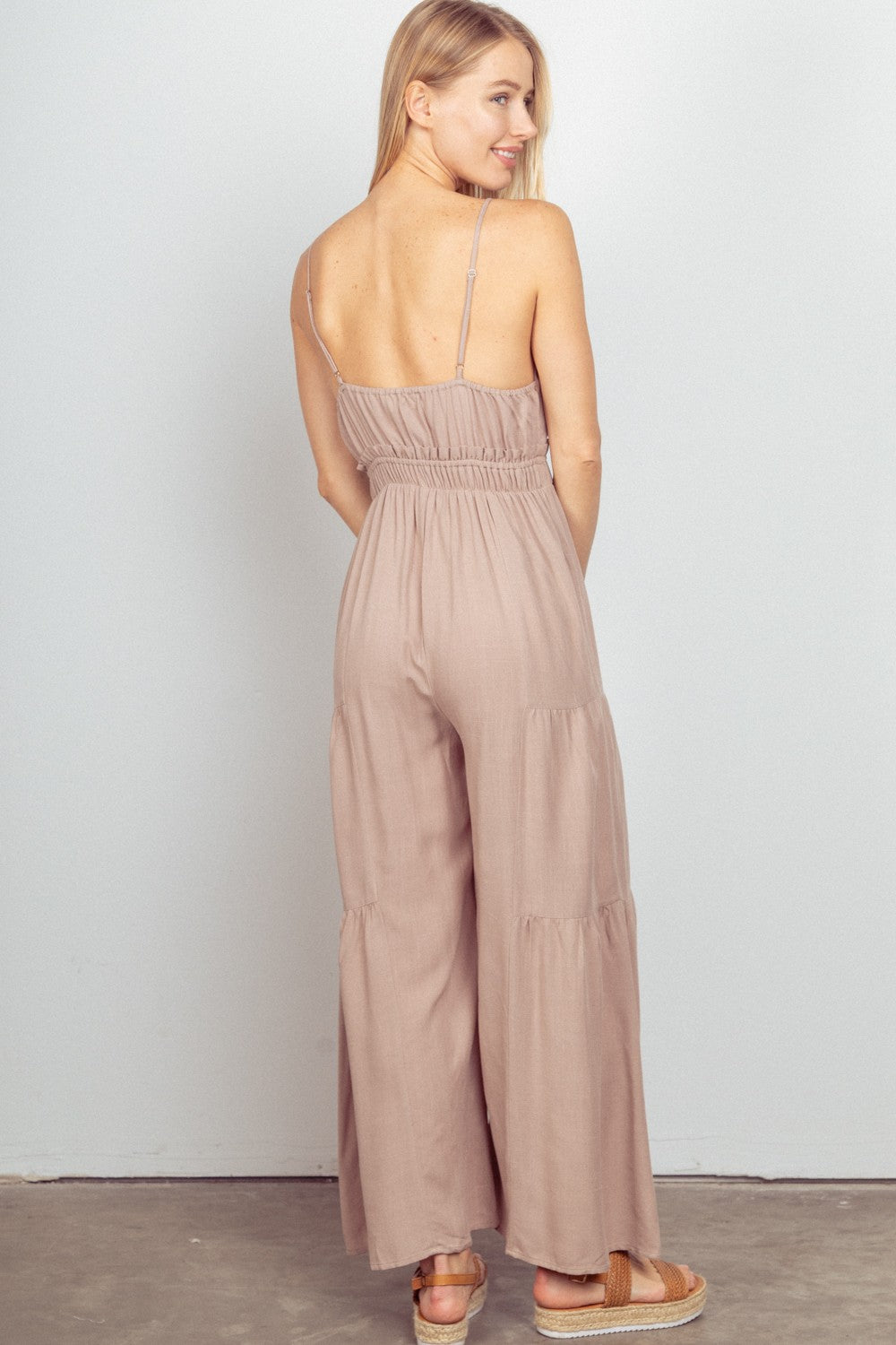 VERY J Sleeveless Ruched Wide Leg Jumpsuit-TOPS / DRESSES-[Adult]-[Female]-2022 Online Blue Zone Planet