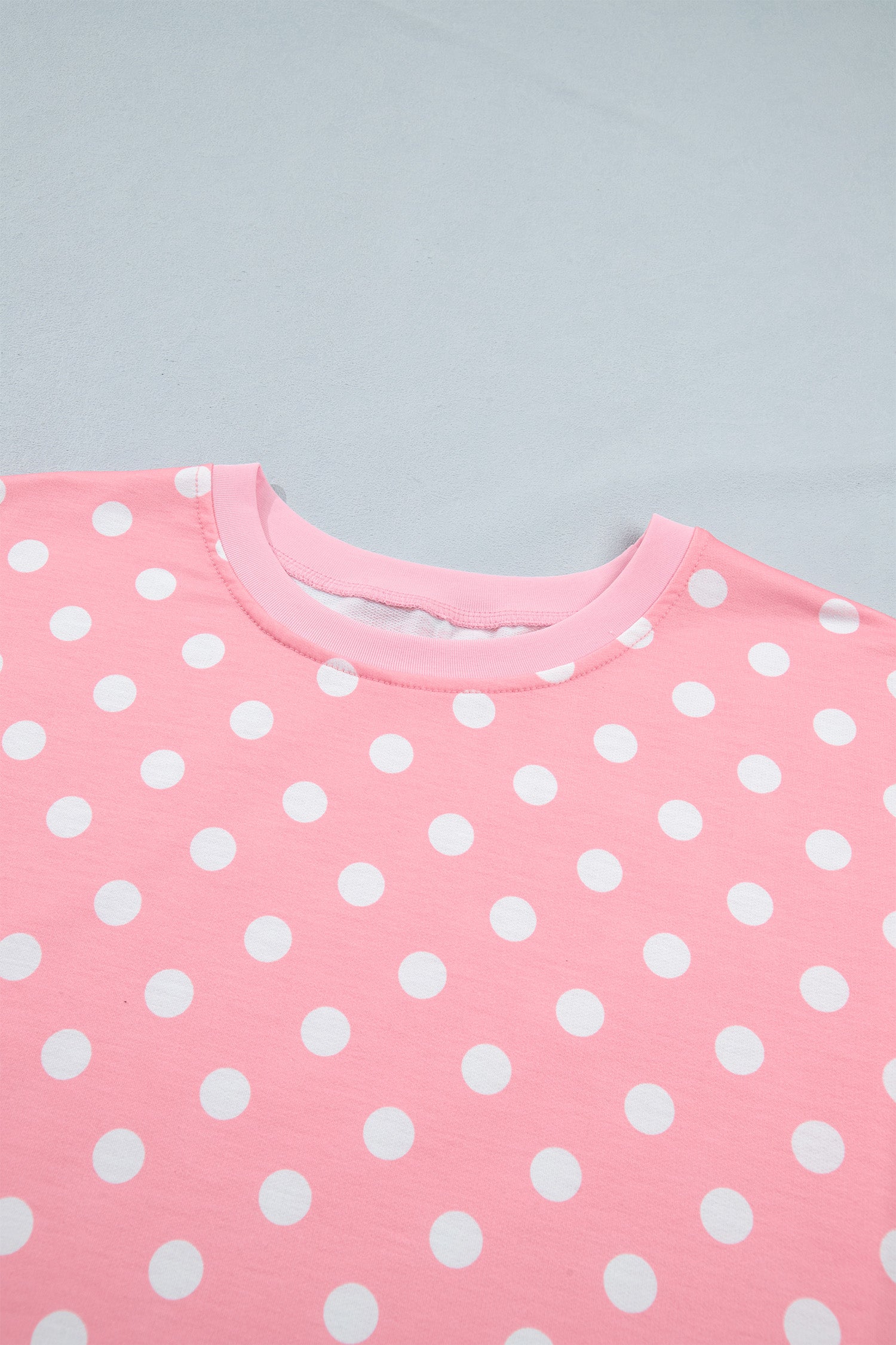 Sky Blue Polka Dot Oversized Top Drawstring Short Set-Two Piece Sets/Short Sets-[Adult]-[Female]-2022 Online Blue Zone Planet