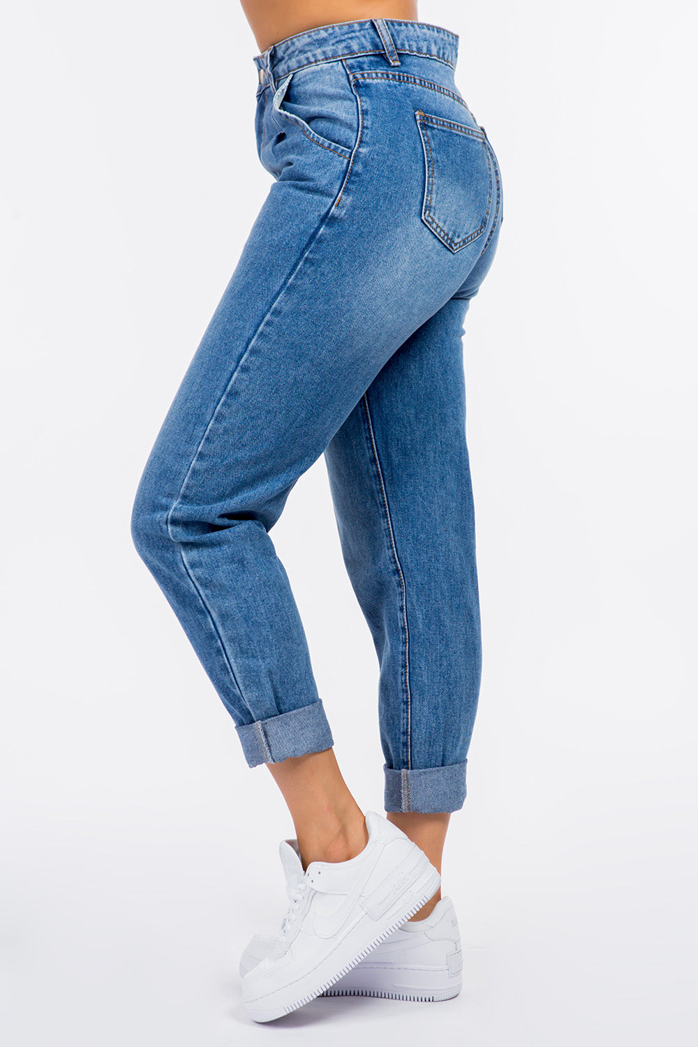 Blue Zone Planet | American Bazi High Waist Pleated Waist Mom Jeans-TOPS / DRESSES-[Adult]-[Female]-2022 Online Blue Zone Planet