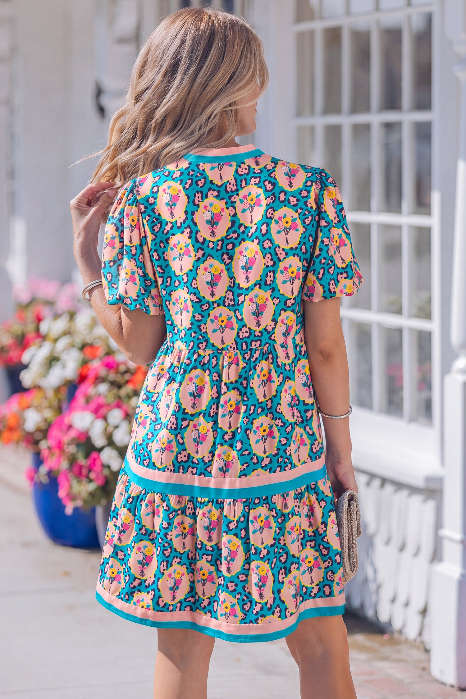 Green Leopard Floral Short Dress-TOPS / DRESSES-[Adult]-[Female]-2022 Online Blue Zone Planet