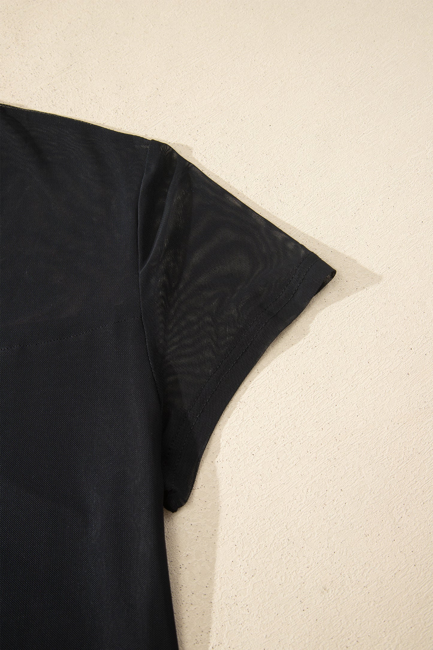 Black Plus Size Sheer Mesh Panel Short Sleeve Top-Plus Size/Plus Size Tops/Plus Size Tops & Tees-[Adult]-[Female]-2022 Online Blue Zone Planet