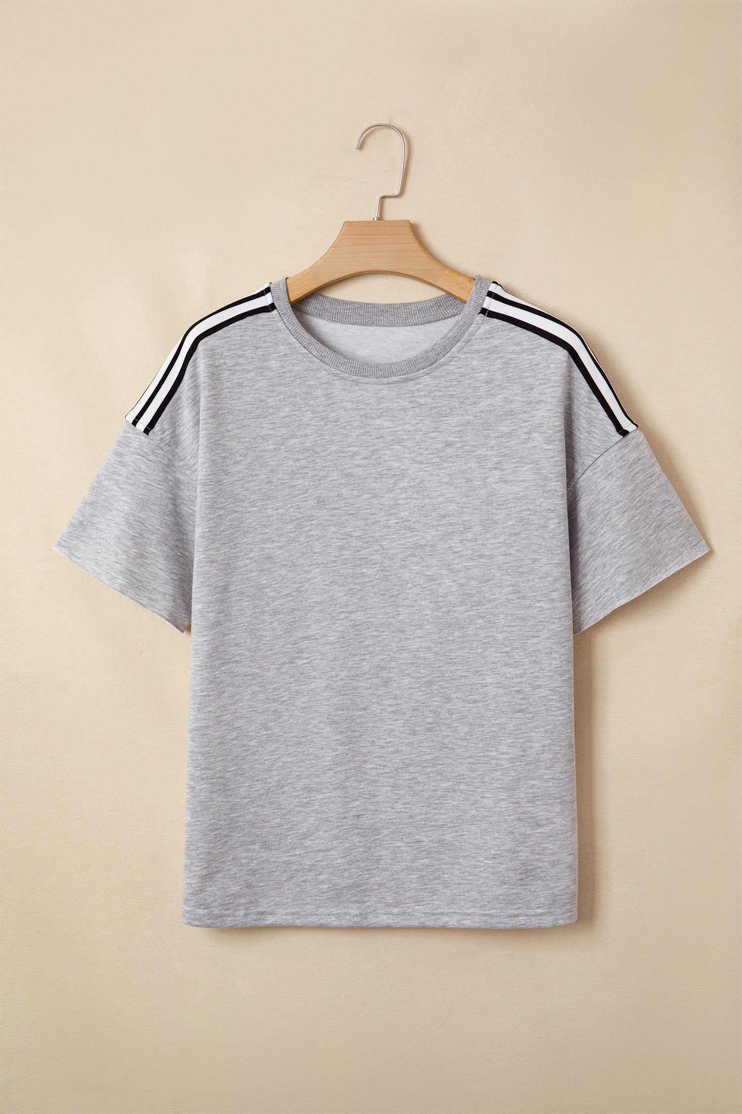 Light Grey Patchwork Detail Raw Edge Oversize Tee-Tops/Tops & Tees-[Adult]-[Female]-2022 Online Blue Zone Planet