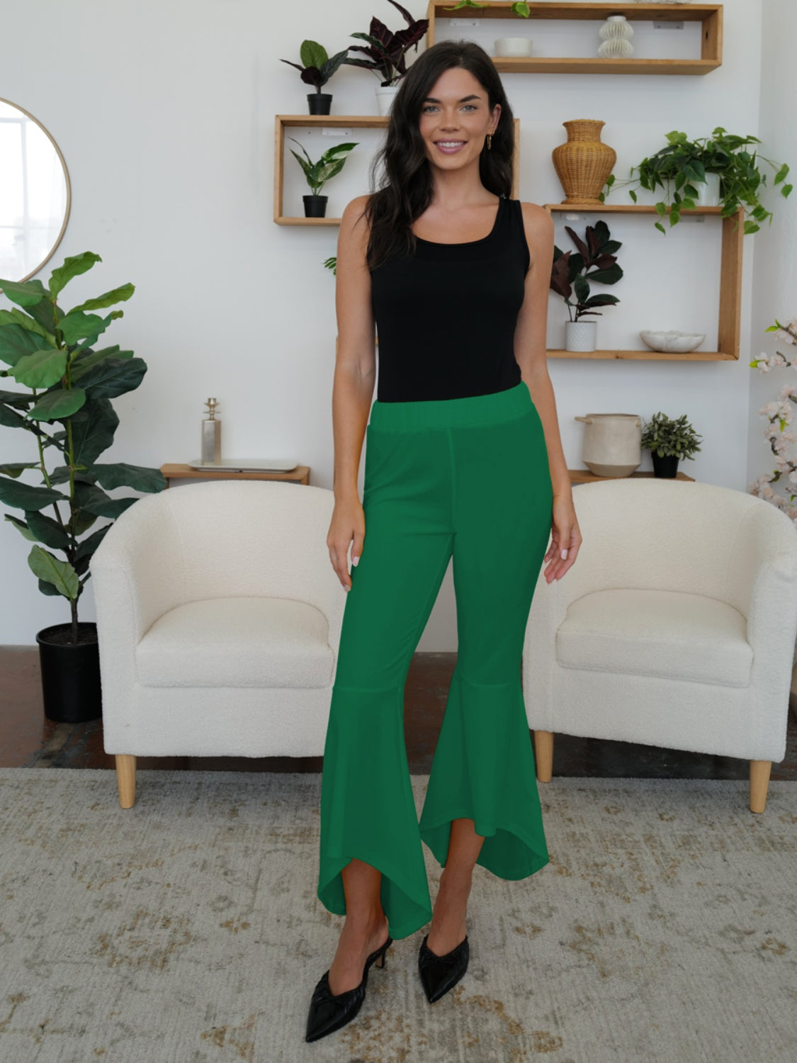 High-Low Bootcut Pants-BOTTOMS SIZES SMALL MEDIUM LARGE-[Adult]-[Female]-Green-S-2022 Online Blue Zone Planet