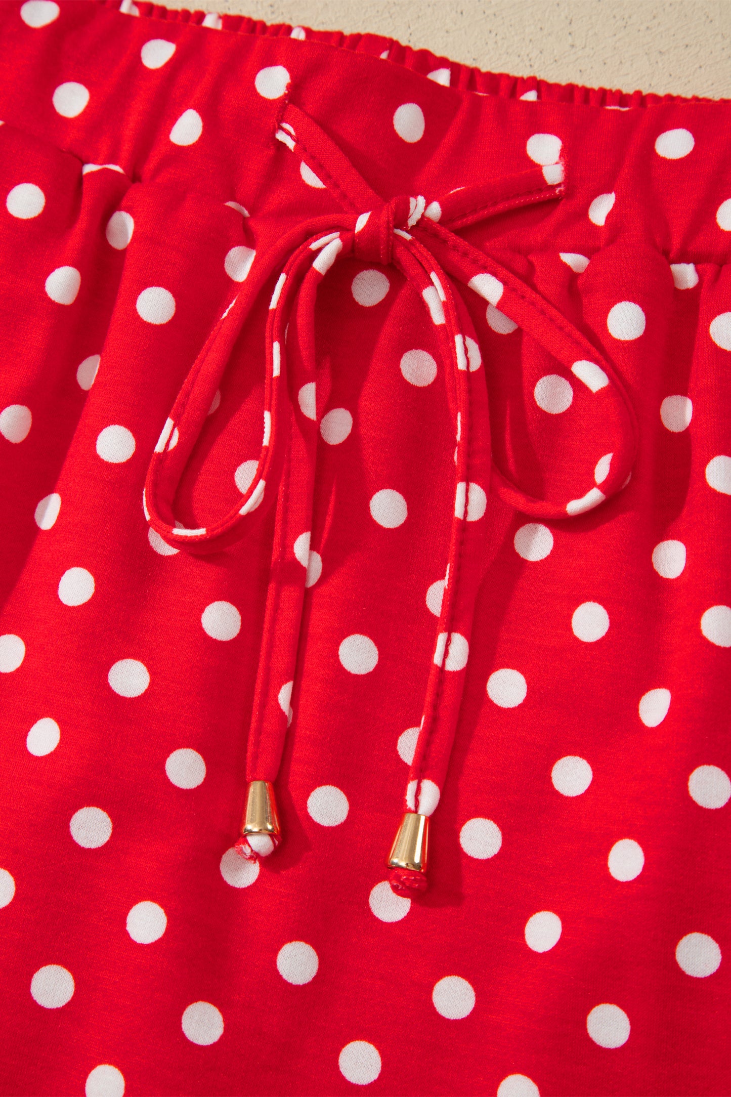 Fiery Red Polka Dot Drawstring Casual Mini Skort-Bottoms/Skirts & Petticoat-[Adult]-[Female]-2022 Online Blue Zone Planet