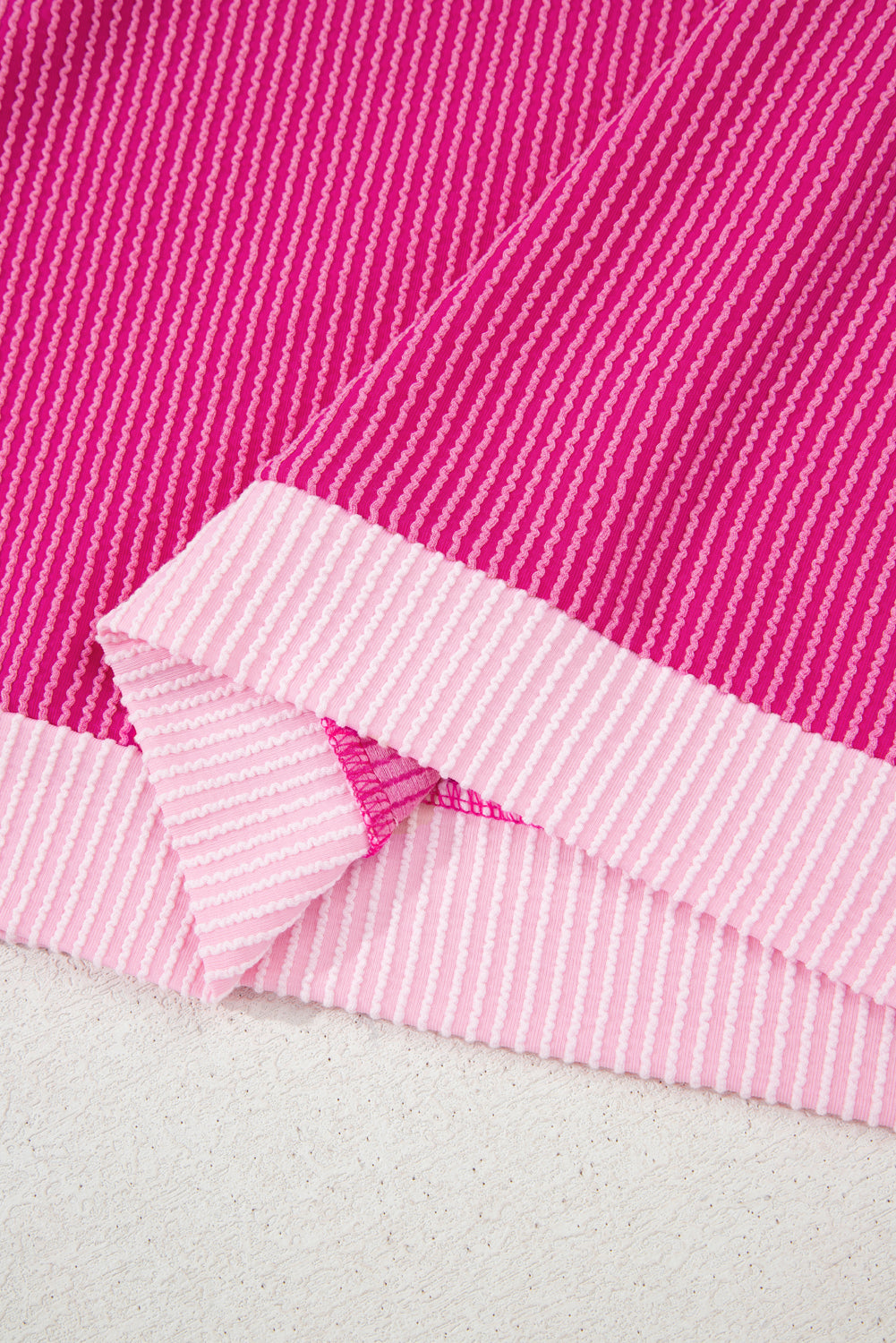 Rose Red 3D Spiral Ribbed Texture 2 Tones Patchwork Short Set-Two Piece Sets/Short Sets-[Adult]-[Female]-2022 Online Blue Zone Planet