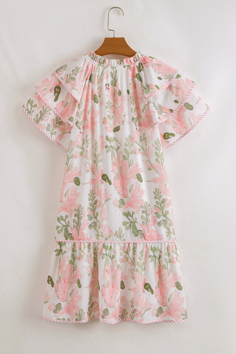 Pink Floral Contrast Edge Layered Short Sleeve Mini Dress-TOPS / DRESSES-[Adult]-[Female]-2022 Online Blue Zone Planet