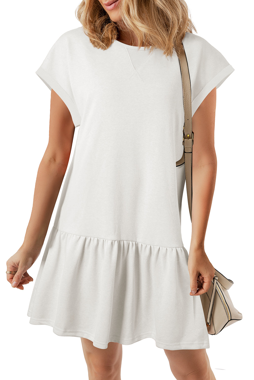 Apricot Pink Solid Color Cap Sleeve Drop Waist T Shirt Dress-TOPS / DRESSES-[Adult]-[Female]-2022 Online Blue Zone Planet