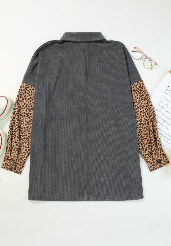 Leopard Button Up Drop Shoulder Jacket-TOPS / DRESSES-[Adult]-[Female]-2022 Online Blue Zone Planet