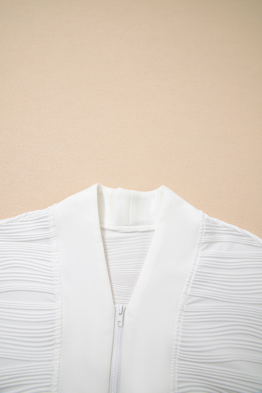 White Solid Color Textured Zip V Neck Pullover Sweatshirt-Tops/Sweatshirts & Hoodies-[Adult]-[Female]-2022 Online Blue Zone Planet