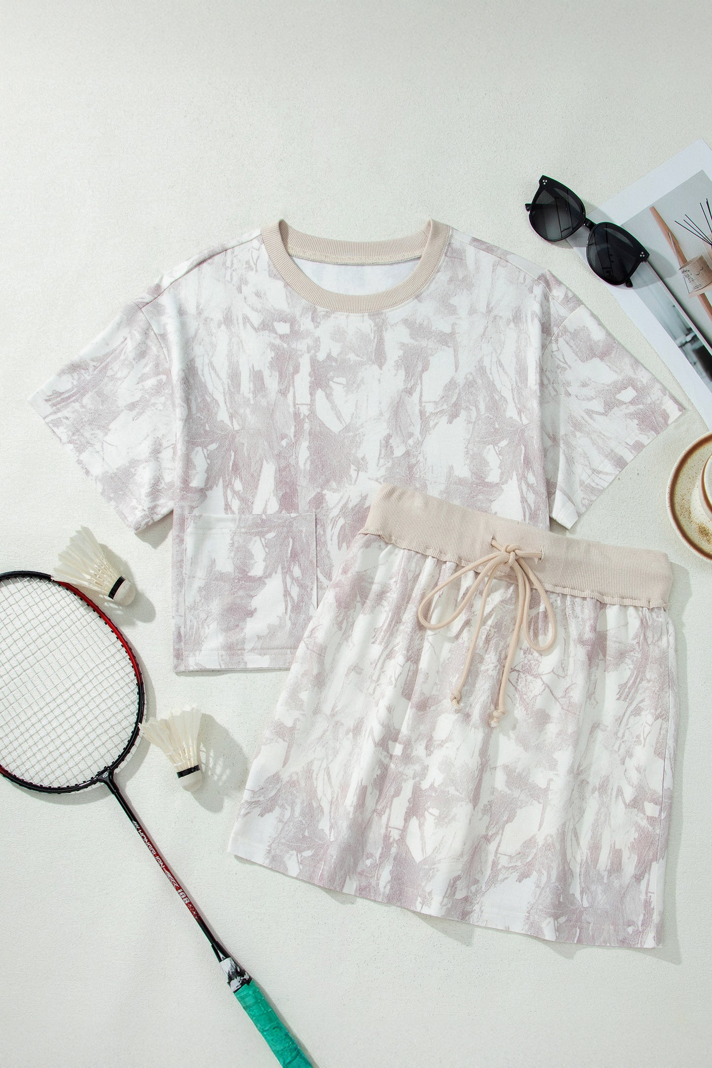Gray Woodland Camo Print Raw Edge Cropped Top Skirt Set-Two Piece Sets/Two Piece Dresses-[Adult]-[Female]-2022 Online Blue Zone Planet
