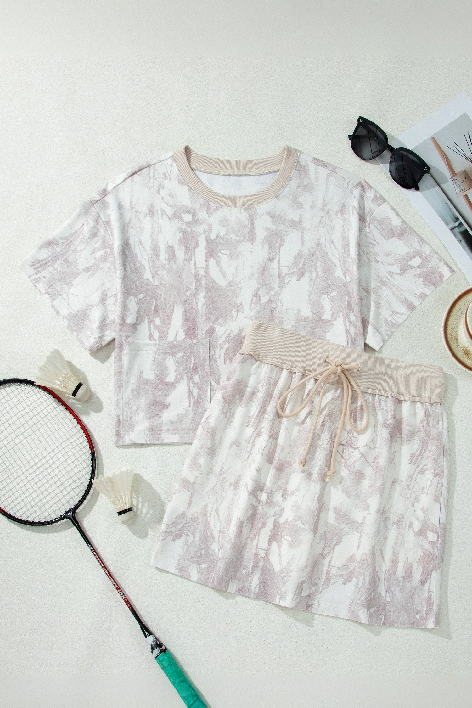 Gray Woodland Camo Print Raw Edge Cropped Top Skirt Set-Two Piece Sets/Two Piece Dresses-[Adult]-[Female]-2022 Online Blue Zone Planet