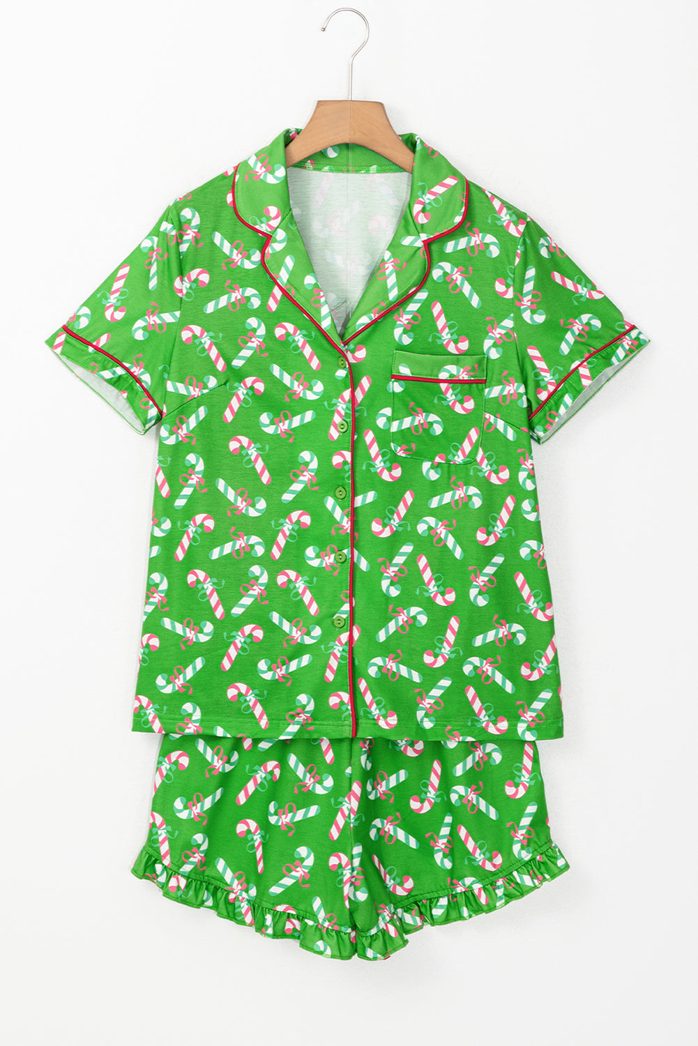 Red Christmas Candy Cane Print Pajama Set-Loungewear Set-[Adult]-[Female]-2022 Online Blue Zone Planet