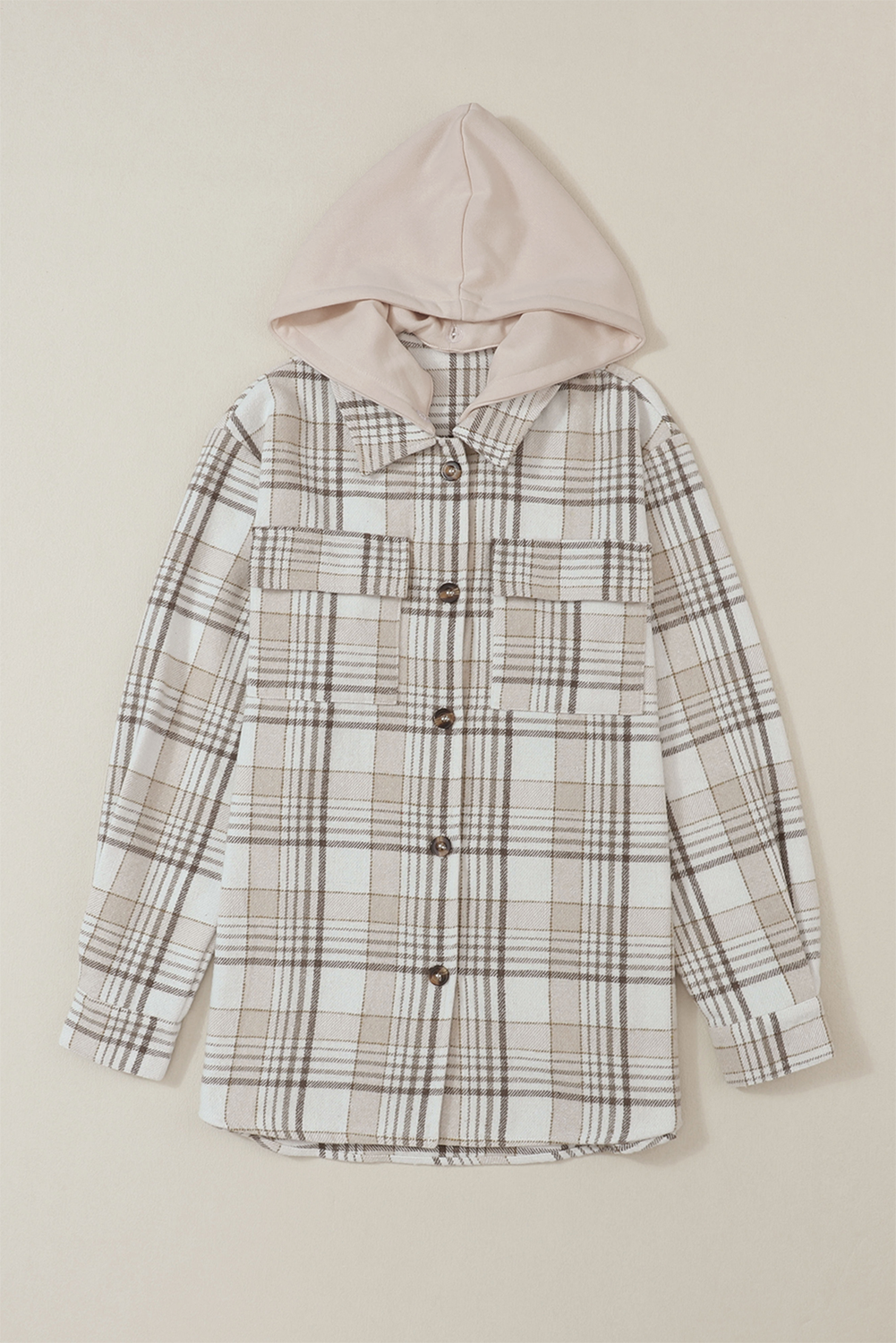 Plaid Removable Hood Button Up Shacket-TOPS / DRESSES-[Adult]-[Female]-2022 Online Blue Zone Planet