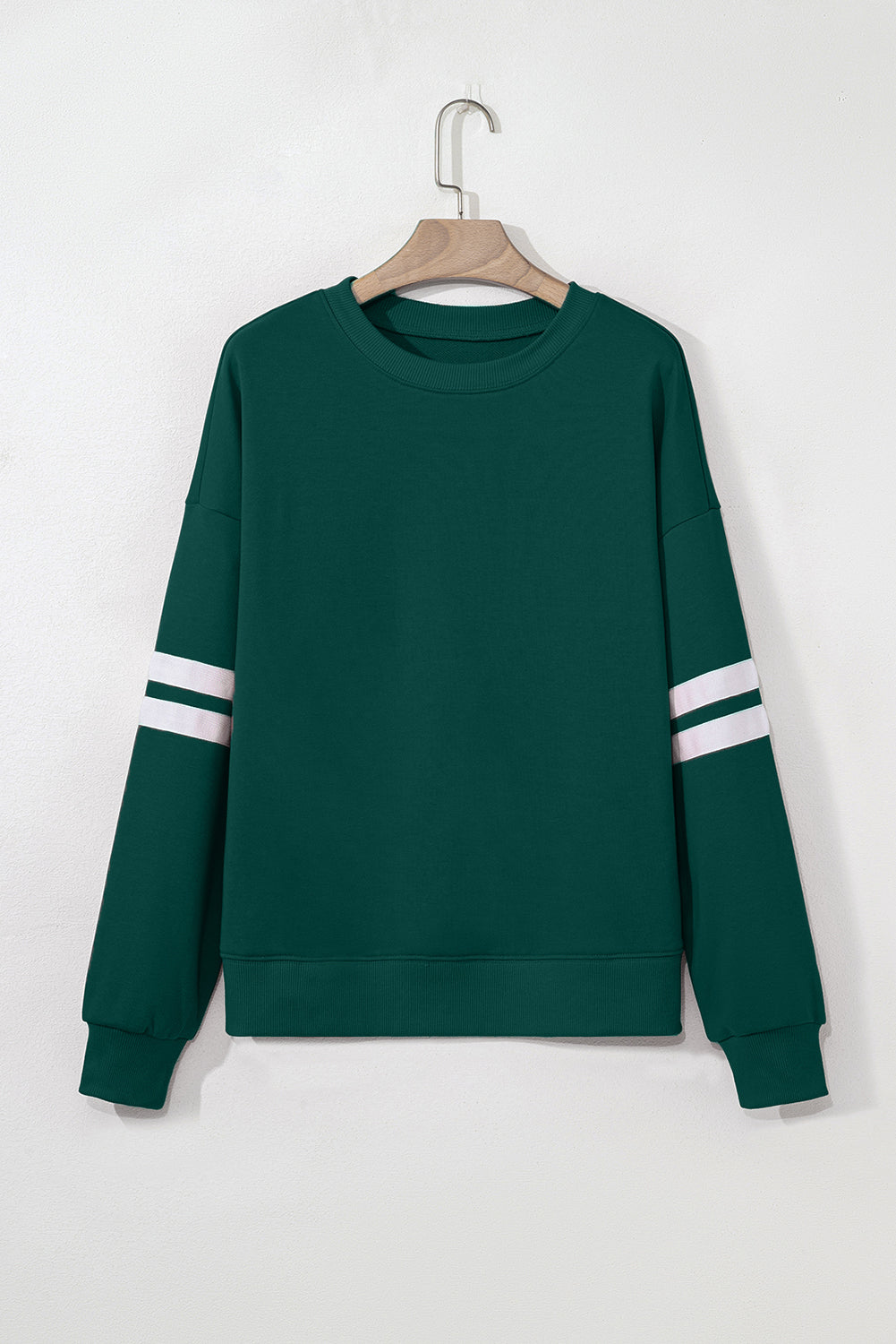 Evergreen Varsity Striped Detail Drop Shoulder Oversized Sweatshirt-Tops/Sweatshirts & Hoodies-[Adult]-[Female]-2022 Online Blue Zone Planet