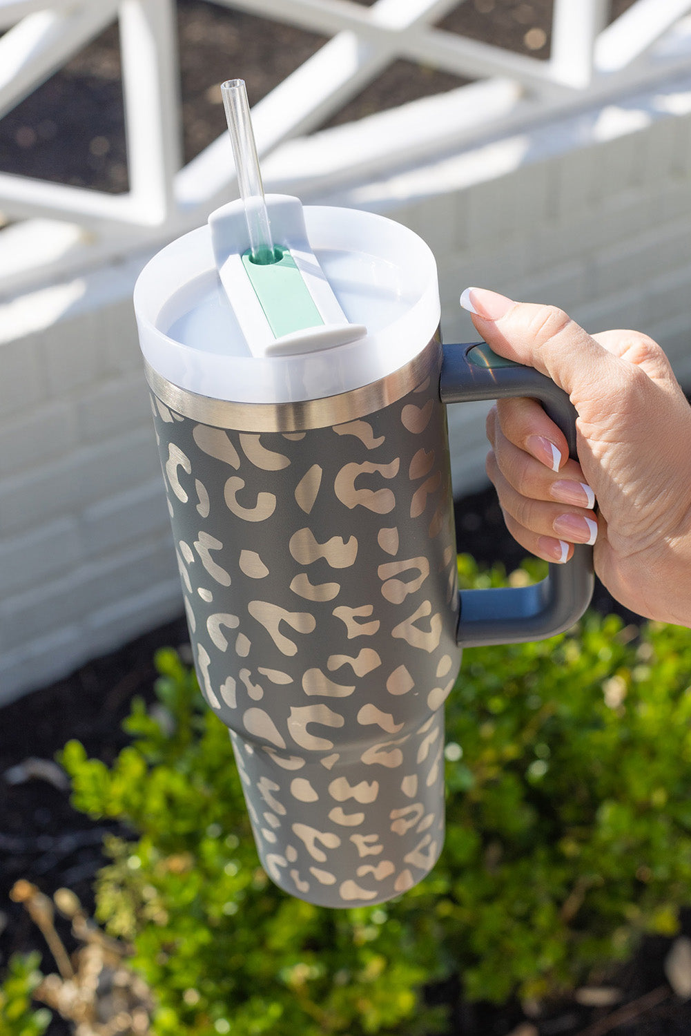 Gray Leopard Print 40OZ Stainless Steel Portable Cup with Handle-Accessories/Tumblers-[Adult]-[Female]-2022 Online Blue Zone Planet