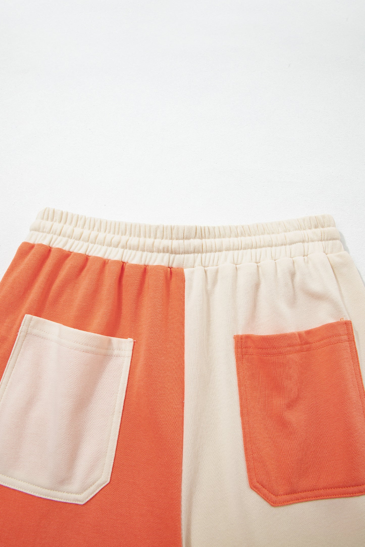 Russet Orange Raw Seam Colorblock Wide Leg Ankle Length Casual Pants
