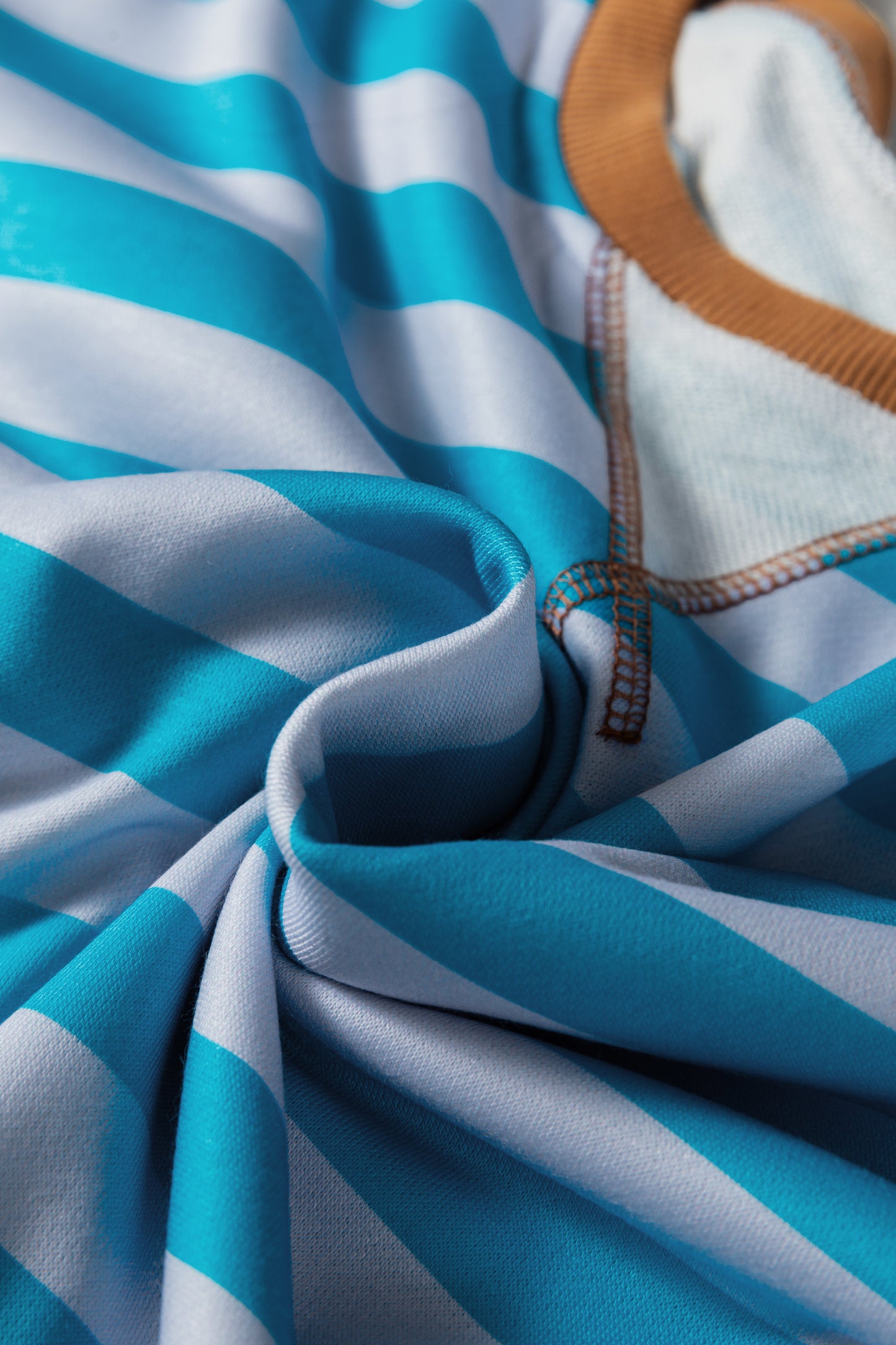 Sky Blue Stripe Contrast Color Ribbed Trim Round Neck Drop Shoulder Sweatshirt-Tops/Sweatshirts & Hoodies-[Adult]-[Female]-2022 Online Blue Zone Planet