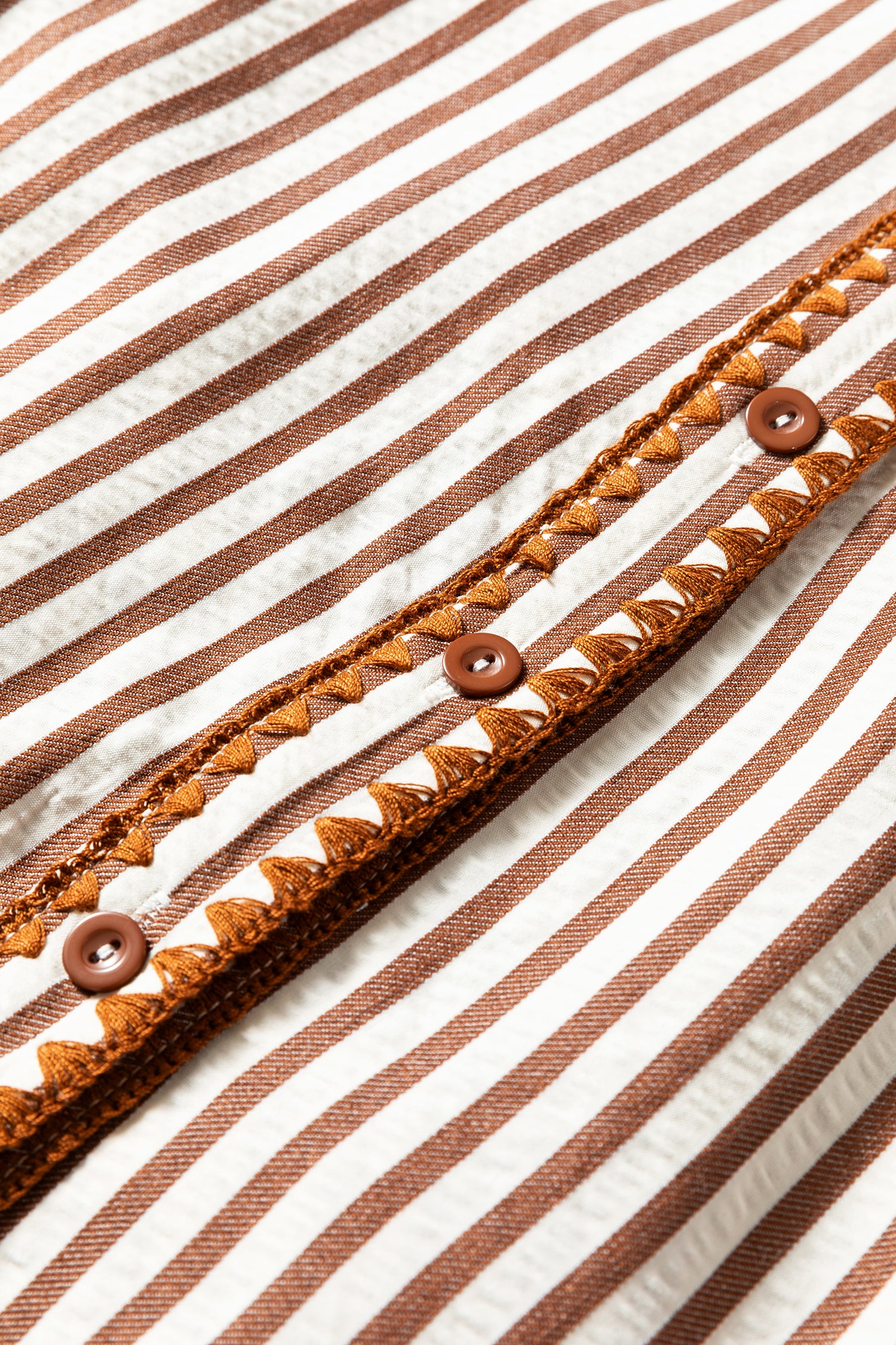 Khaki Stripe Shirt Collar Embroidered Trim Ruffle Hem Long Sleeve Mini Dress-TOPS / DRESSES-[Adult]-[Female]-2022 Online Blue Zone Planet