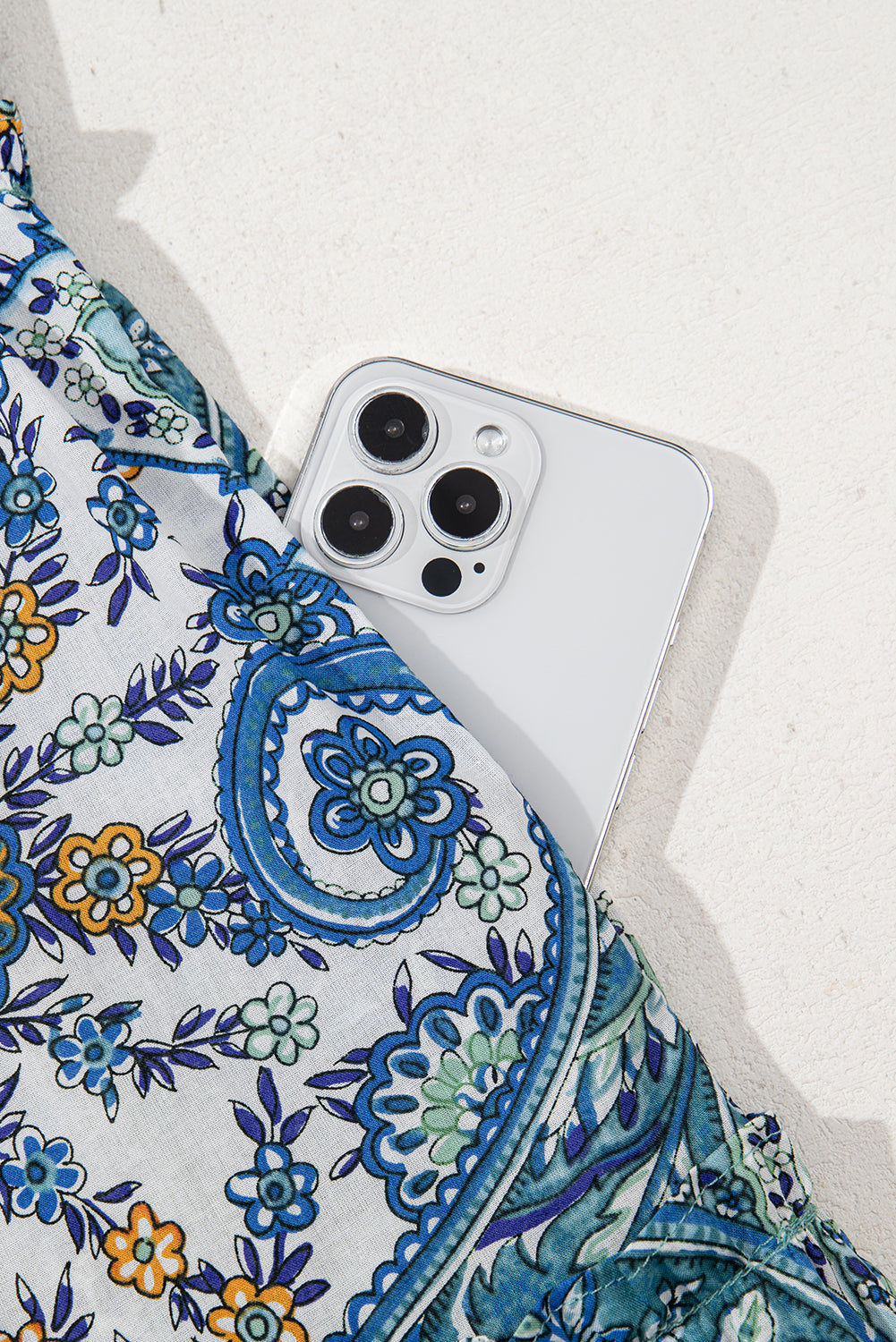 Blue Bohemian Paisley Floral V Neck Short Sleeve Mini Dress-TOPS / DRESSES-[Adult]-[Female]-2022 Online Blue Zone Planet