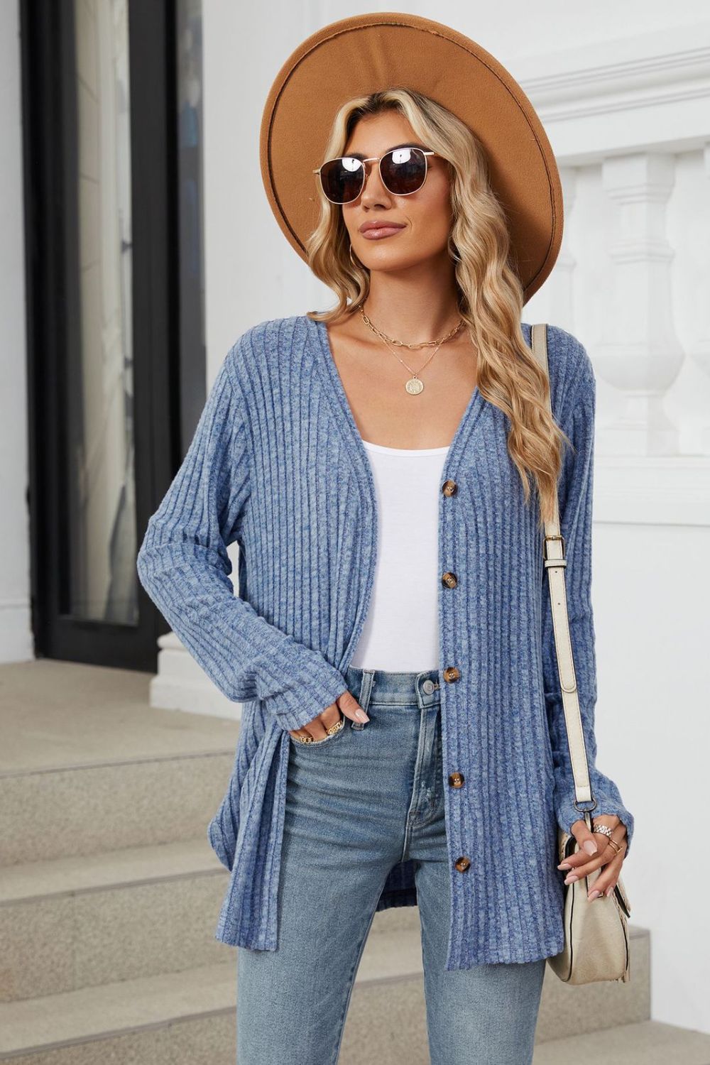 Blue Zone Planet | Ribbed Button Up Long Sleeve Cardigan-TOPS / DRESSES-[Adult]-[Female]-2022 Online Blue Zone Planet