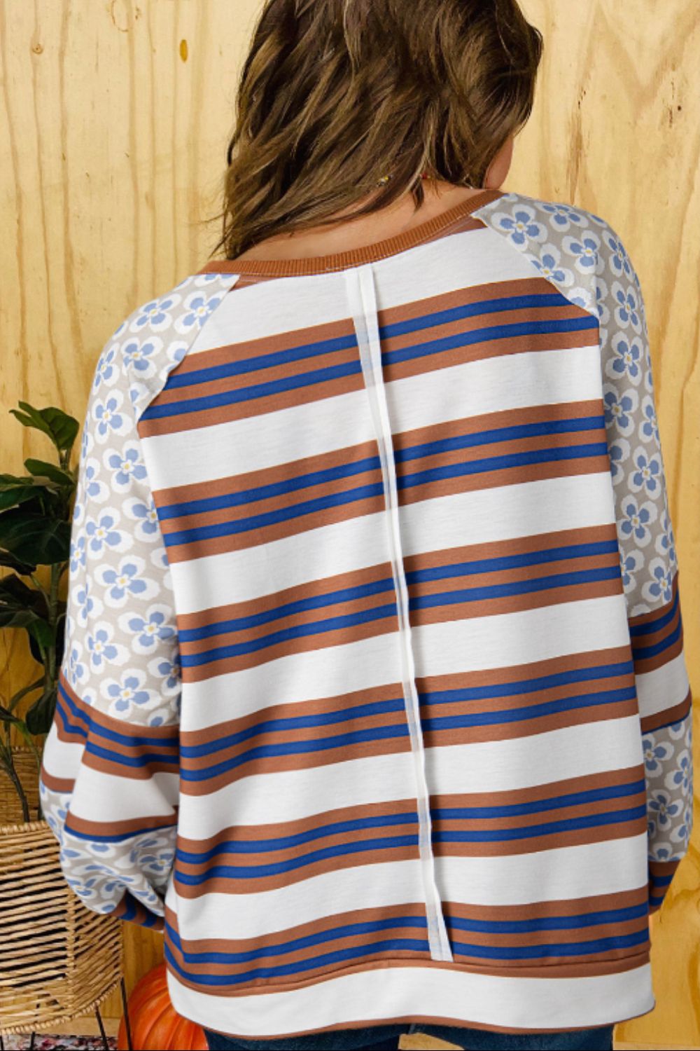 Contrast Stripes Round Neck Raglan Sleeve Sweatshirt-TOPS / DRESSES-[Adult]-[Female]-2022 Online Blue Zone Planet