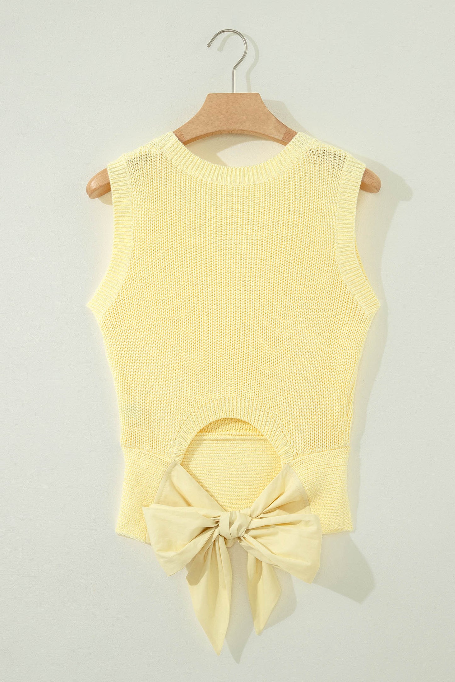 Yellow Cream Solid Color Cropped Knit Knot Back Cutout Sweater Tank-Sweaters & Cardigans/Sweater Vests-[Adult]-[Female]-2022 Online Blue Zone Planet