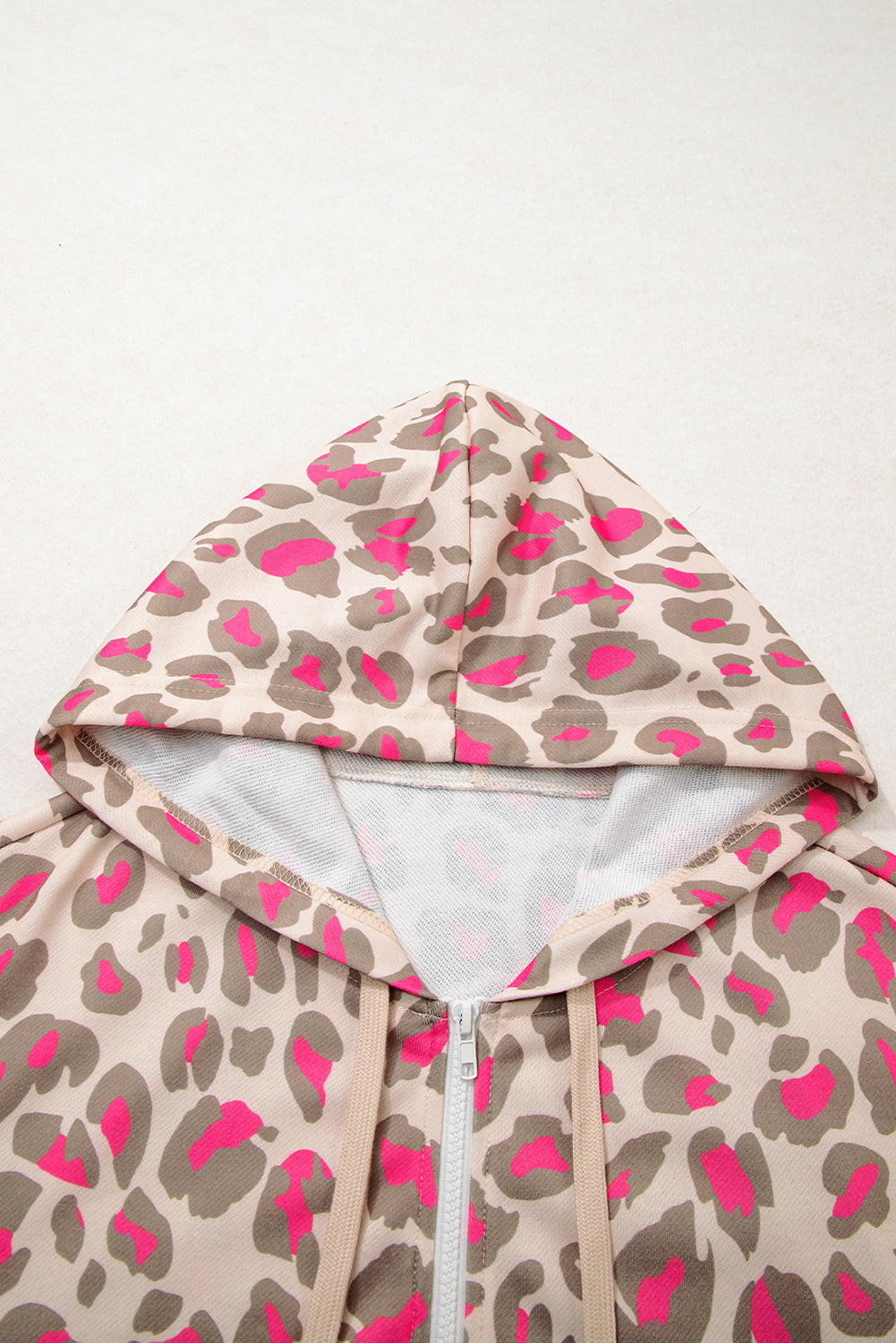 Rose Leopard Print Zip-Up Hooded Sweatshirt-Tops/Sweatshirts & Hoodies-[Adult]-[Female]-2022 Online Blue Zone Planet