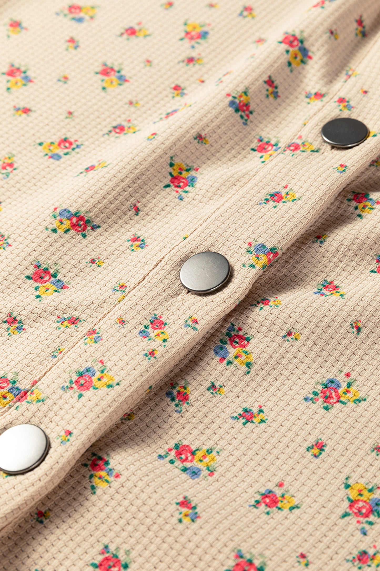 Mist Green Boho Floral Plaid Patchwork Distressed Detail Ruffled Sleeve Waffle Knit Shacket-Outerwear/Plaid Shackets-[Adult]-[Female]-2022 Online Blue Zone Planet