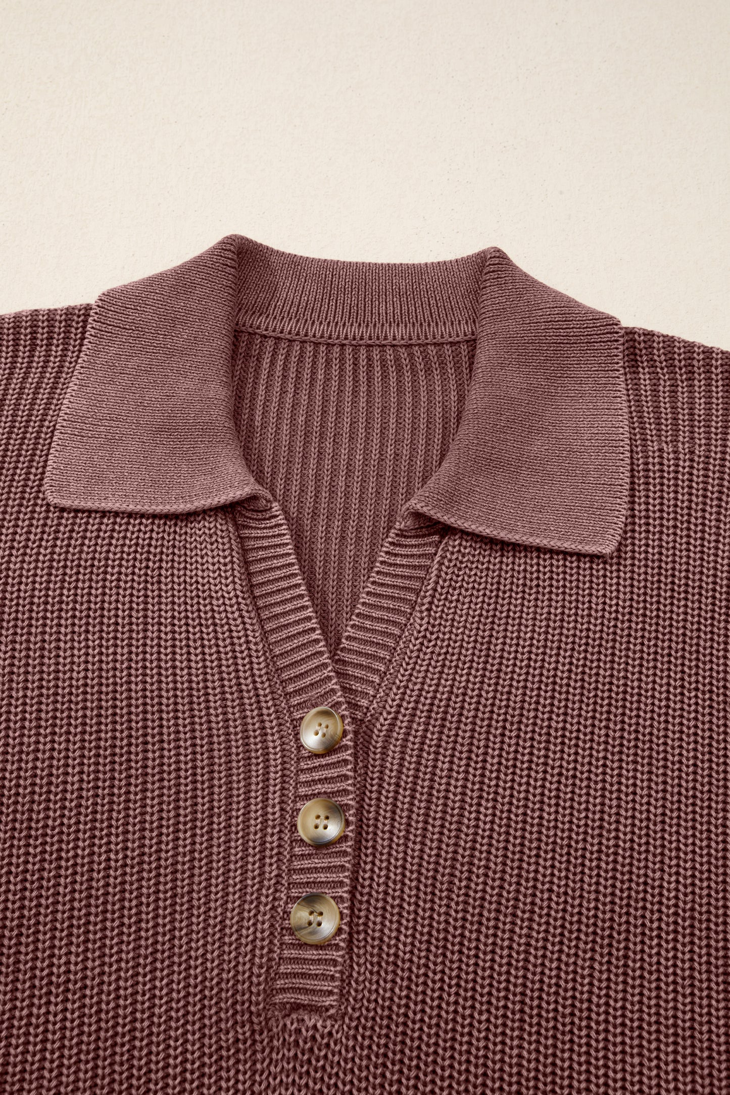 Dark Brown Mineral Washed Knit Button Polo Collar Loose Sweater-TOPS / DRESSES-[Adult]-[Female]-2022 Online Blue Zone Planet