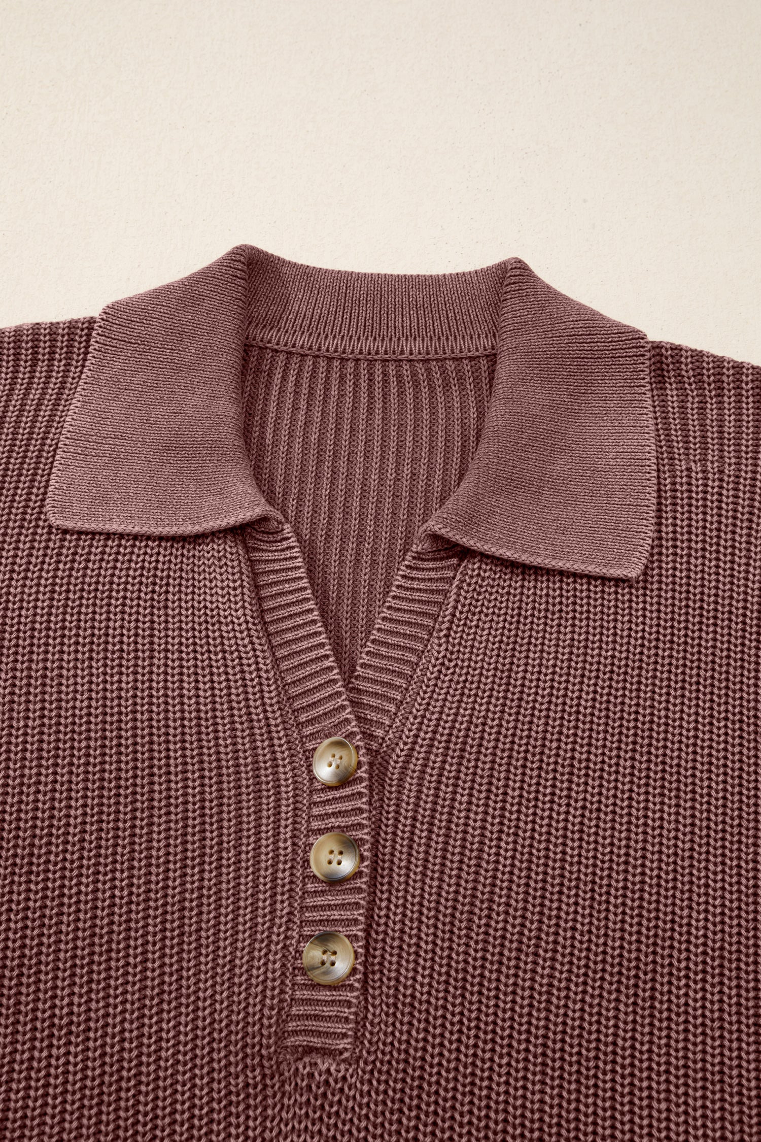 Dark Brown Mineral Washed Knit Button Polo Collar Loose Sweater-TOPS / DRESSES-[Adult]-[Female]-2022 Online Blue Zone Planet